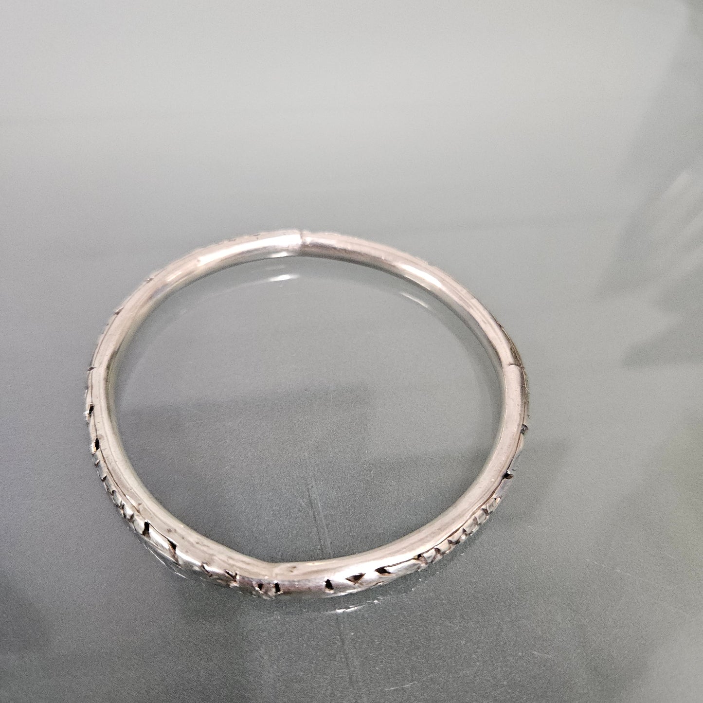 Antique Decorated And Pierced Silver Bangle