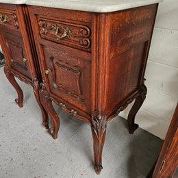 Pair of Louis XV Style White Marble Top Bedside Cabinets