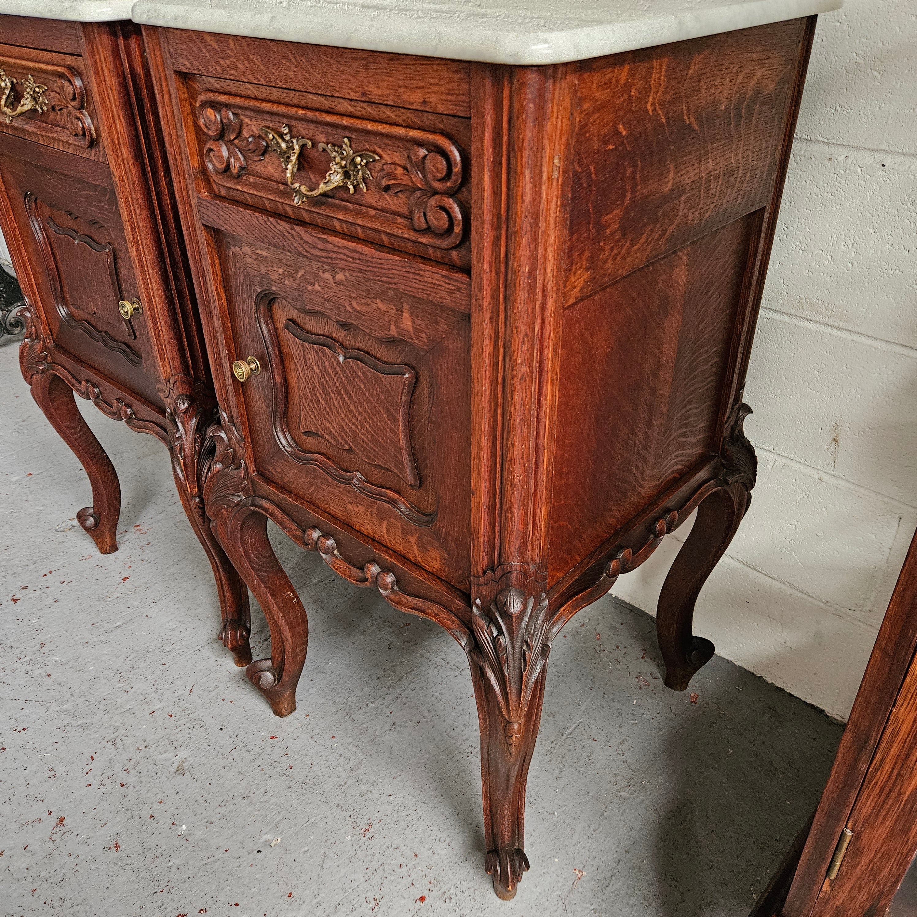 Pair of Louis XV Style White Marble Top Bedside Cabinets | Antique & Vintage | Moonee Ponds Antiques | Australia Wide Delivery