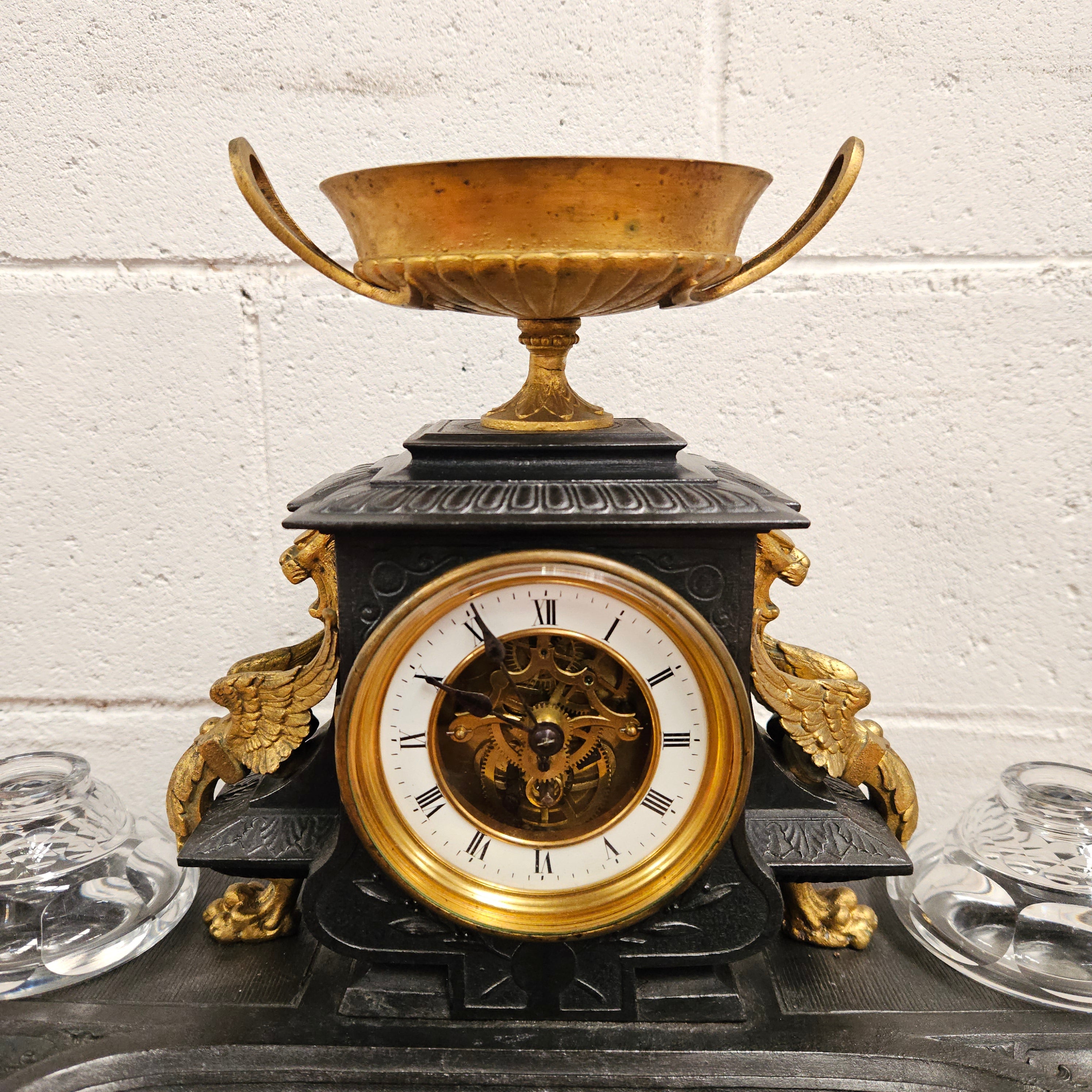French Desk Clock With Inkwells | Antique & Vintage | Moonee Ponds Antiques | Australia Wide Delivery