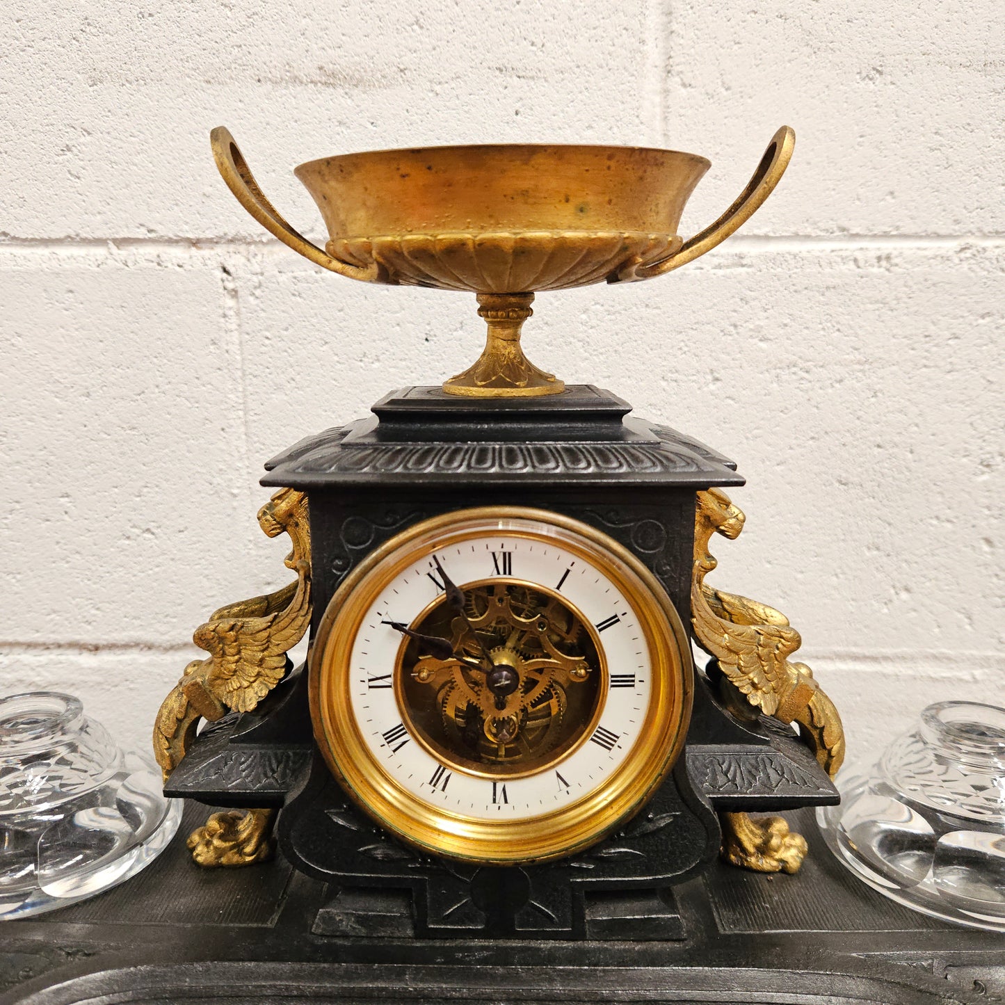 French Desk Clock With Inkwells