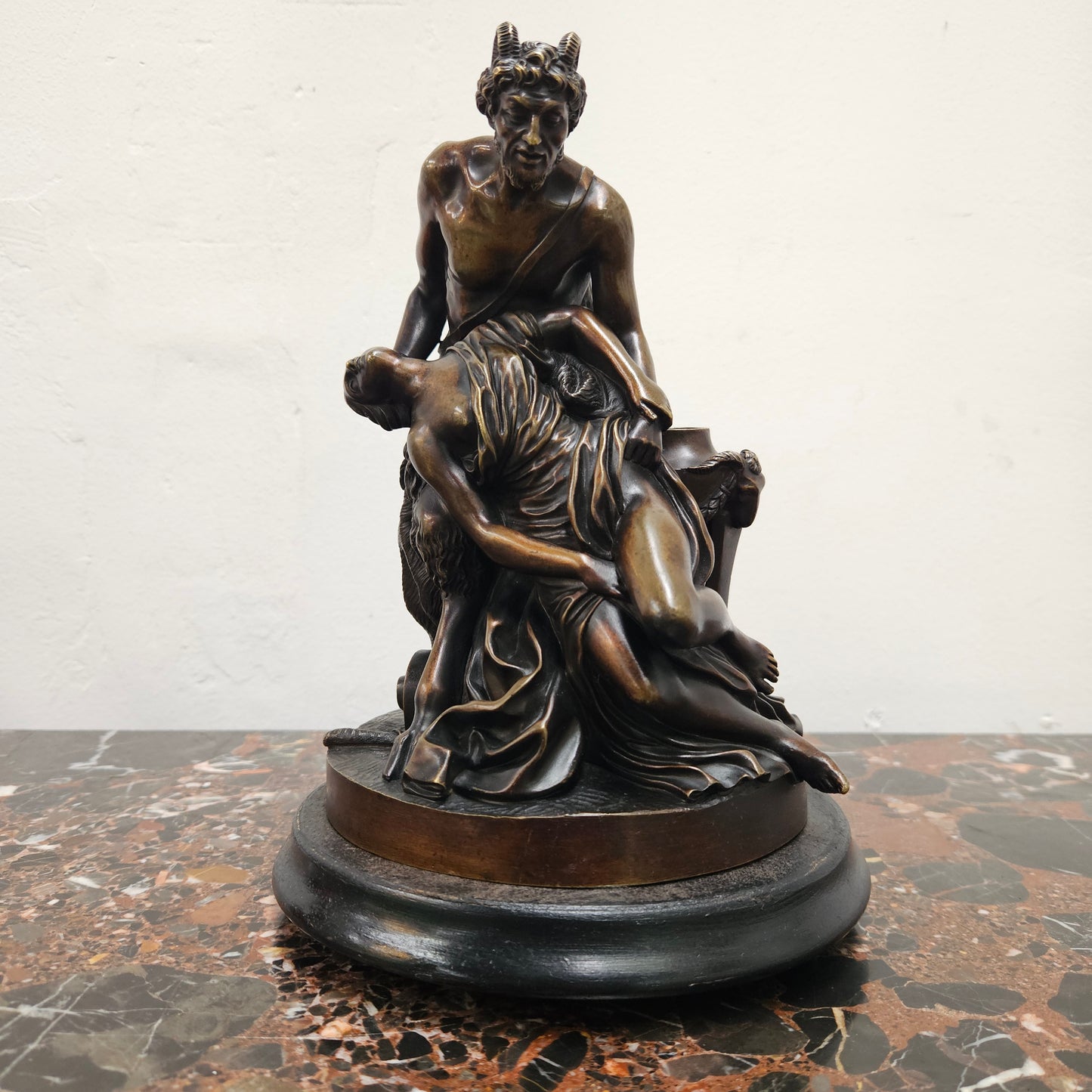 Early 19th Century Dark Brown Patinated Bronze Statue of a Nymph & Satyr After Clodion