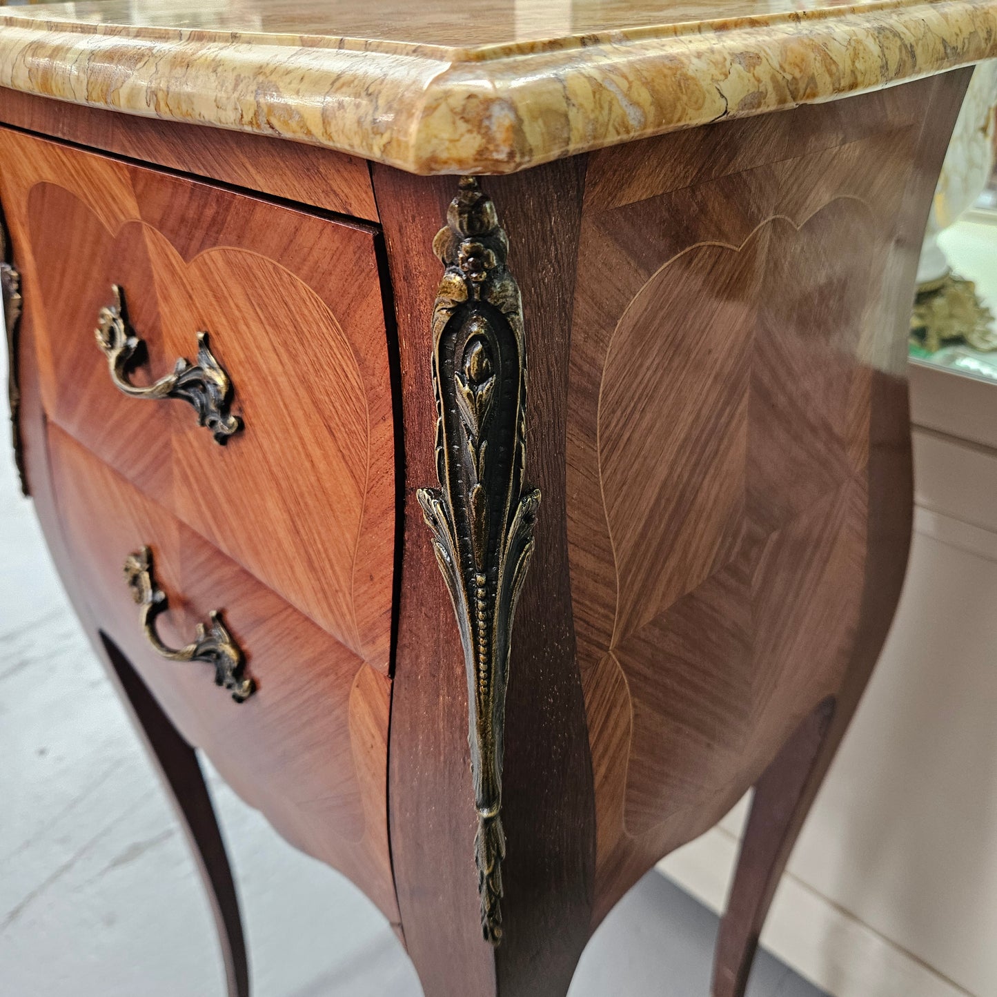 Louis XV Style Marble Top Bedside Table