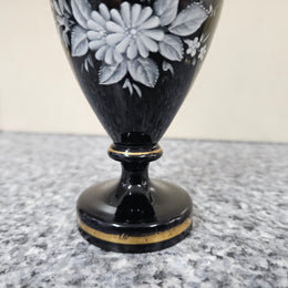 Victorian Enamel Black Glass Basket Vase