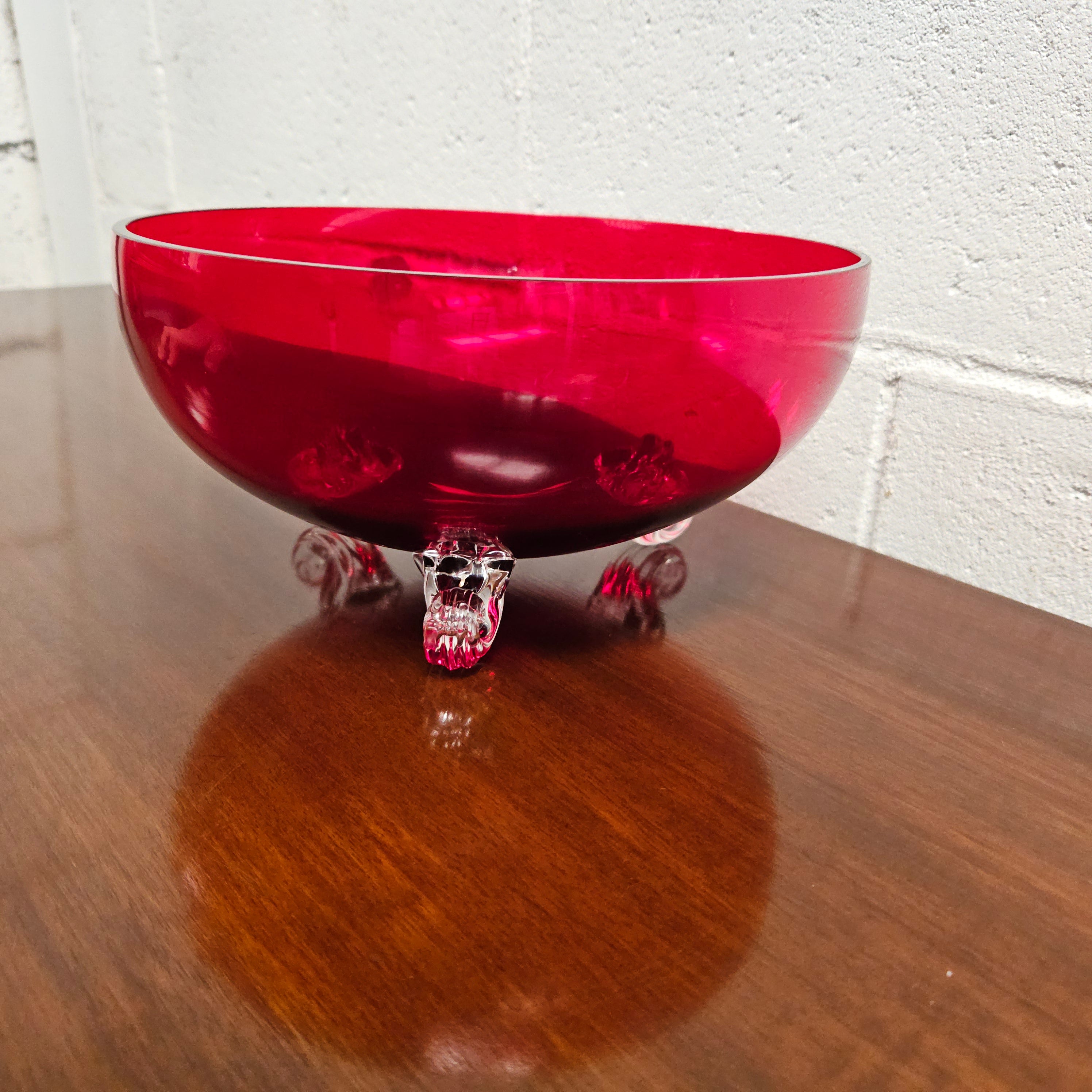 Vintage Bohemian Red Ruby Crystal Bowl on Feet | Antique & Vintage | Moonee Ponds Antiques | Australia Wide