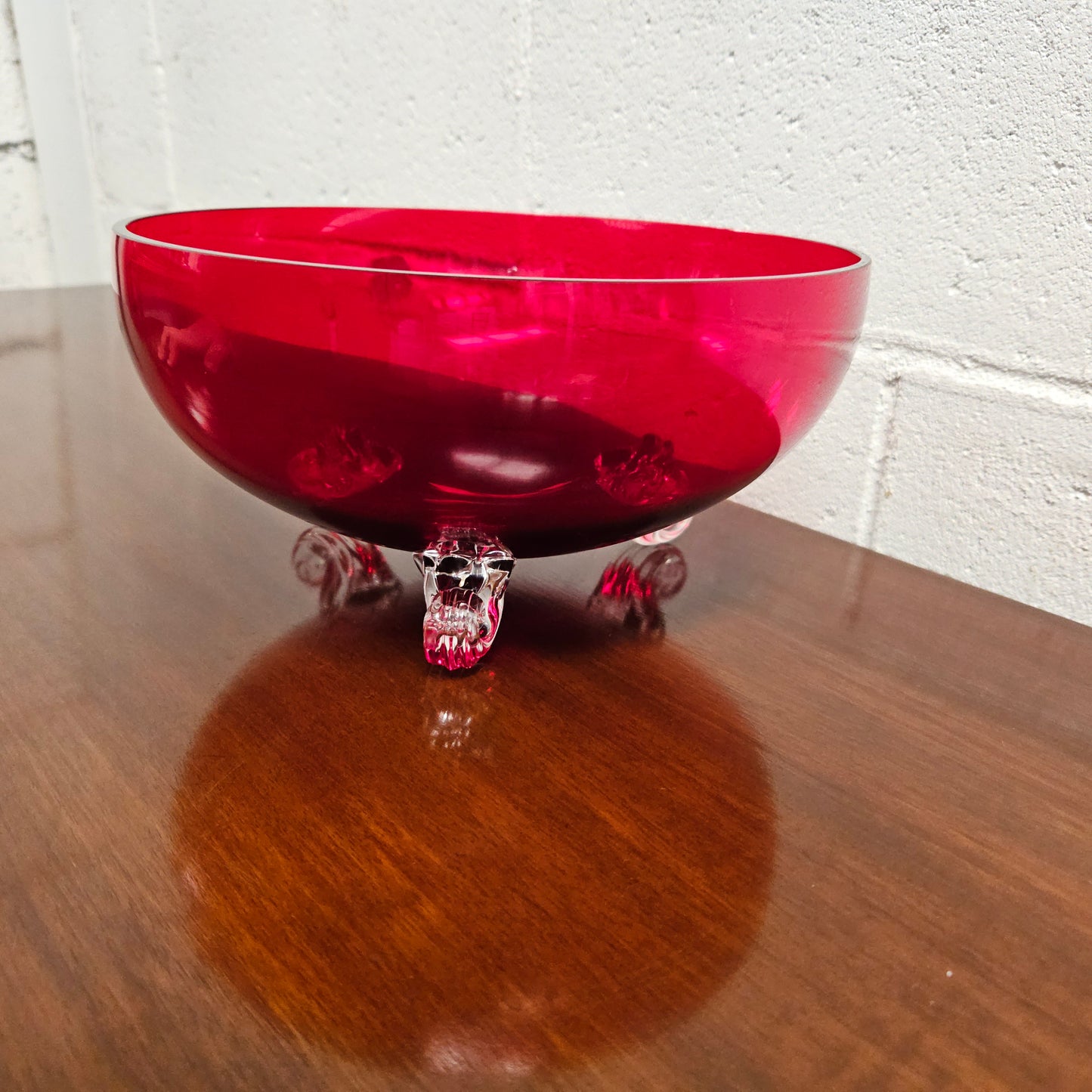 Vintage Bohemian Red Ruby Crystal Bowl on Feet