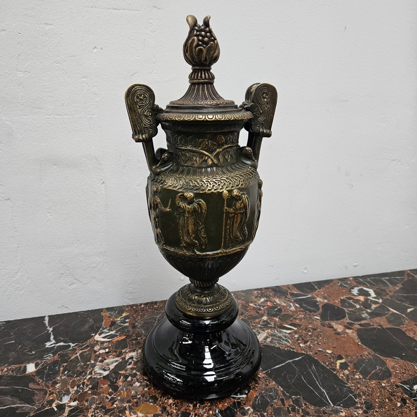 Victorian Bronze Urn On Ceramic Base