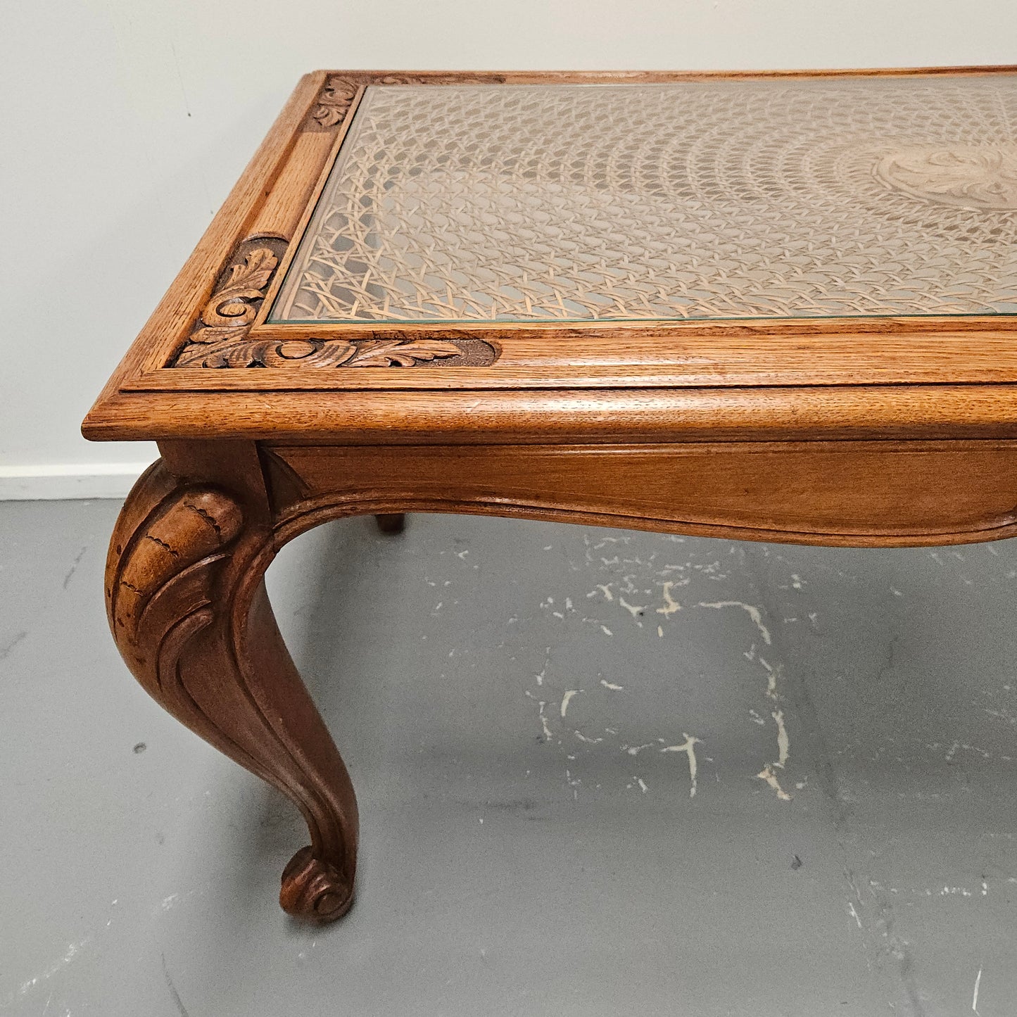 French Oak Cane Insert Coffee Table