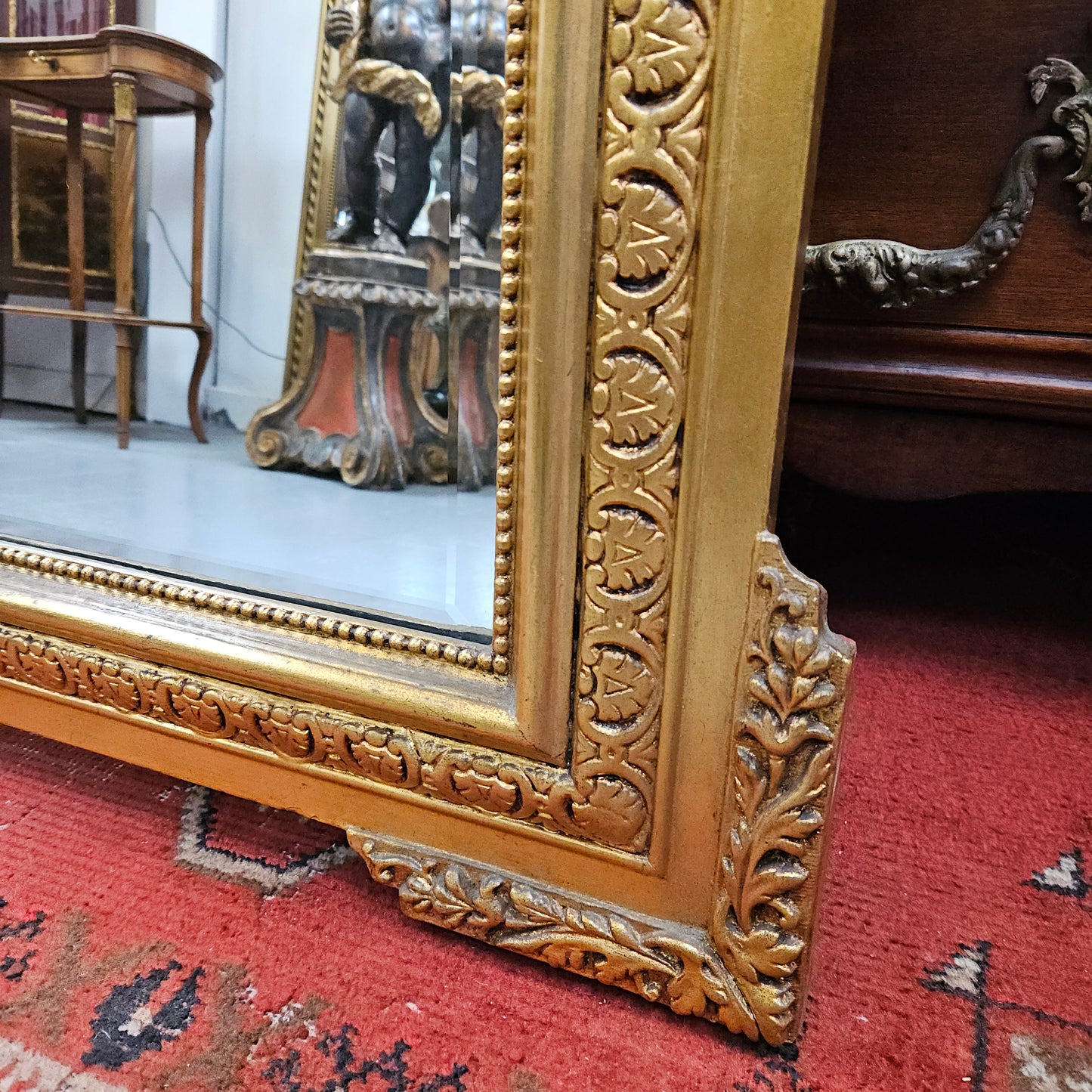 Napoleon III Style French Gilt & Floral Decorated Bevelled Mirror