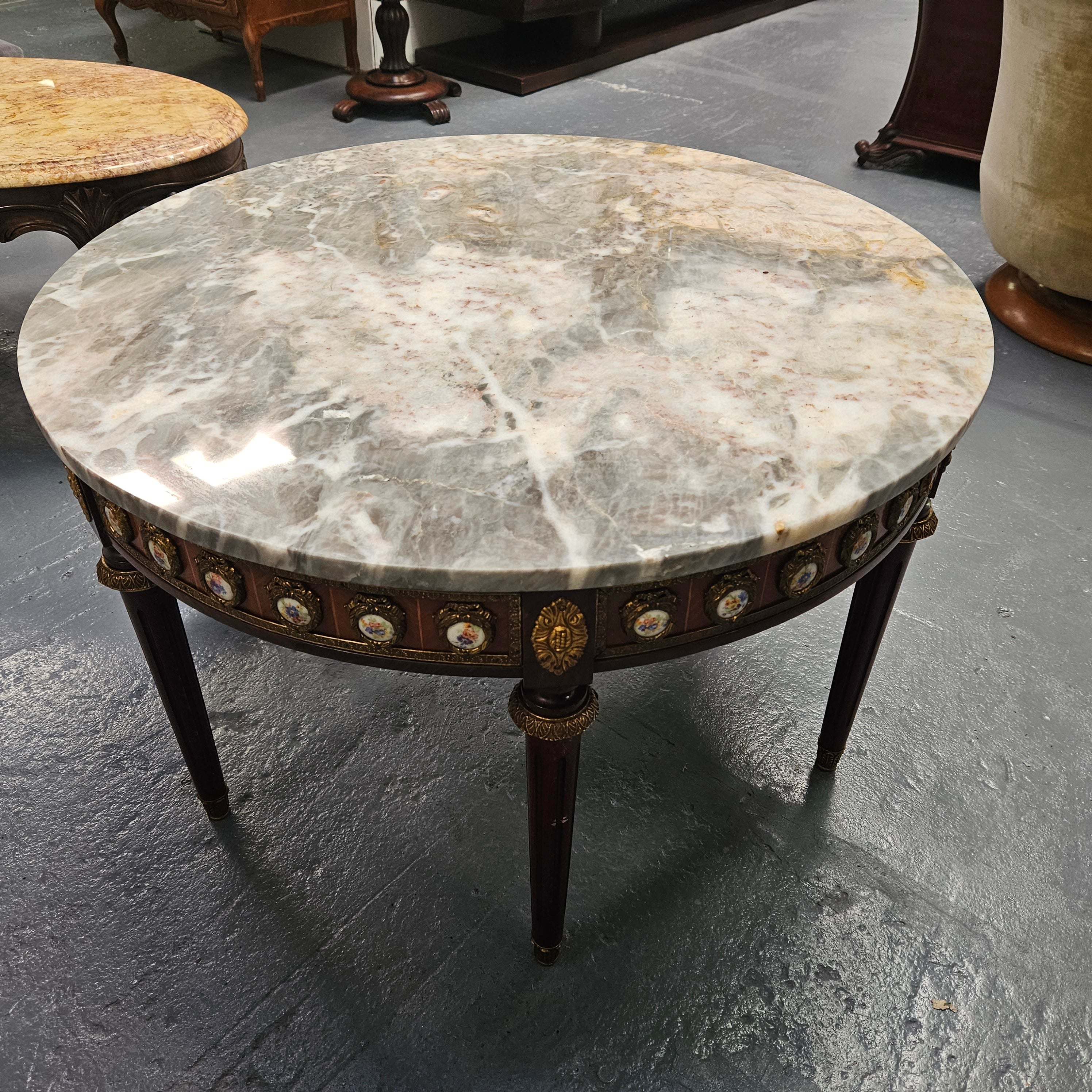French Mahogany Louis XVI Style Limoges Marble Top Coffee Table | Antique & Vintage | Moonee Ponds Antiques | Australia Wide Delivery