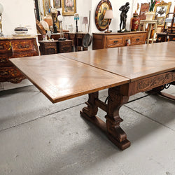 French Oak Spanish Style Parquetry Top Extension Dining Table | Antique & Vintage | Moonee Ponds Antiques | Australia Wide Delivery