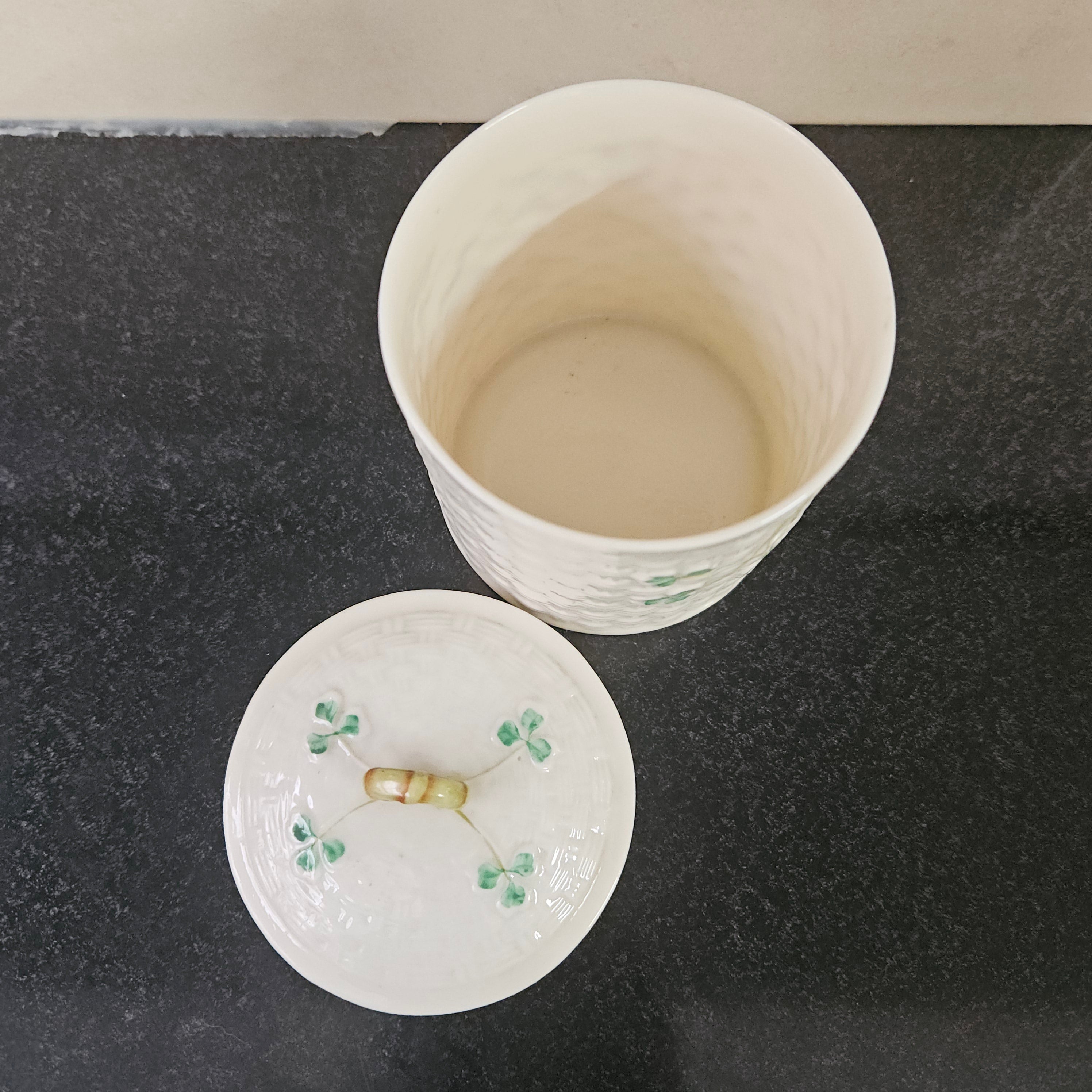 Belleek Shamrock Pattern Small Canister | Antique & Vintage | Moonee Ponds Antiques | Australia Wide Delivery