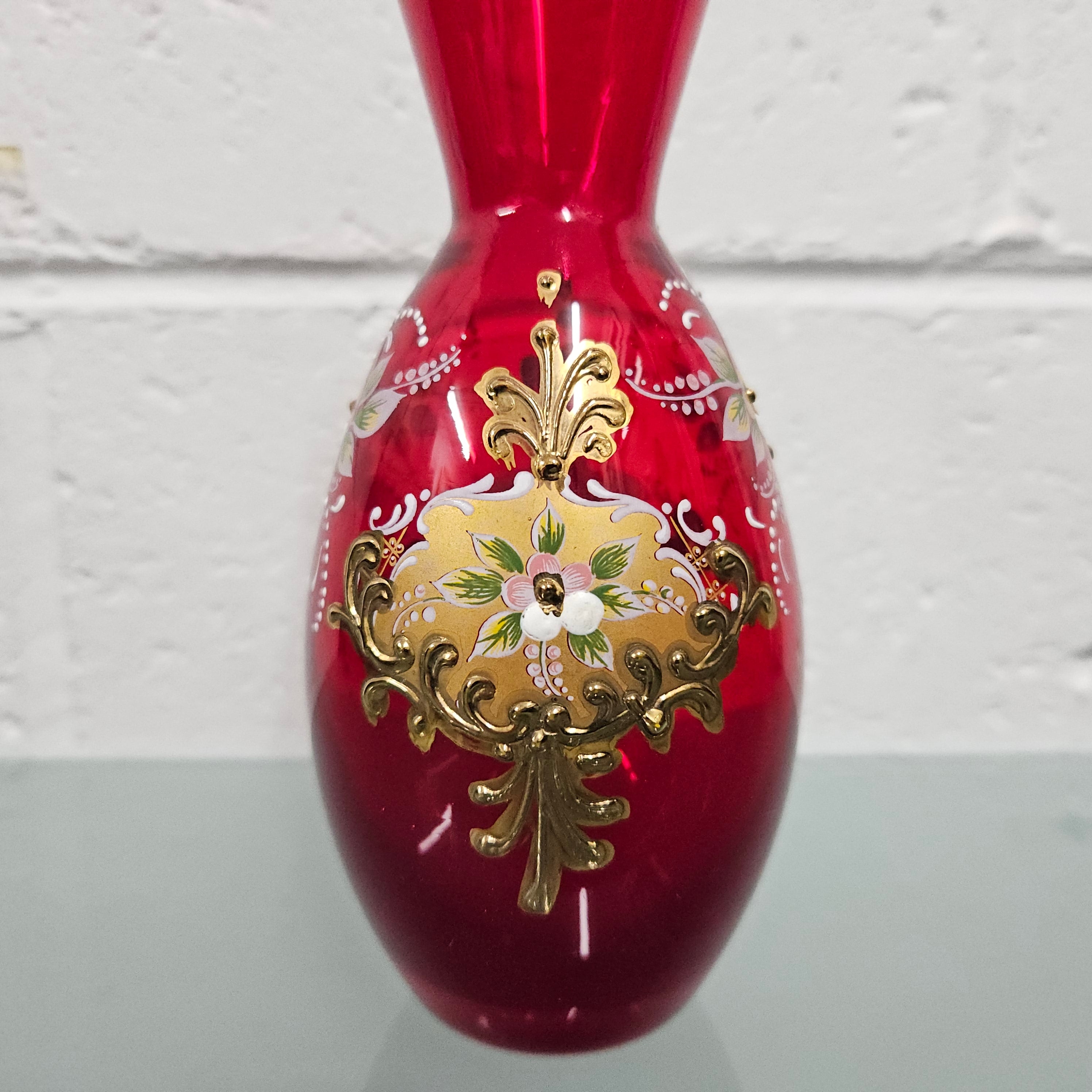 Ruby and Enamel Glass Vase | Antique & Vintage | Moonee Ponds Antiques | Australia Wide Delivery