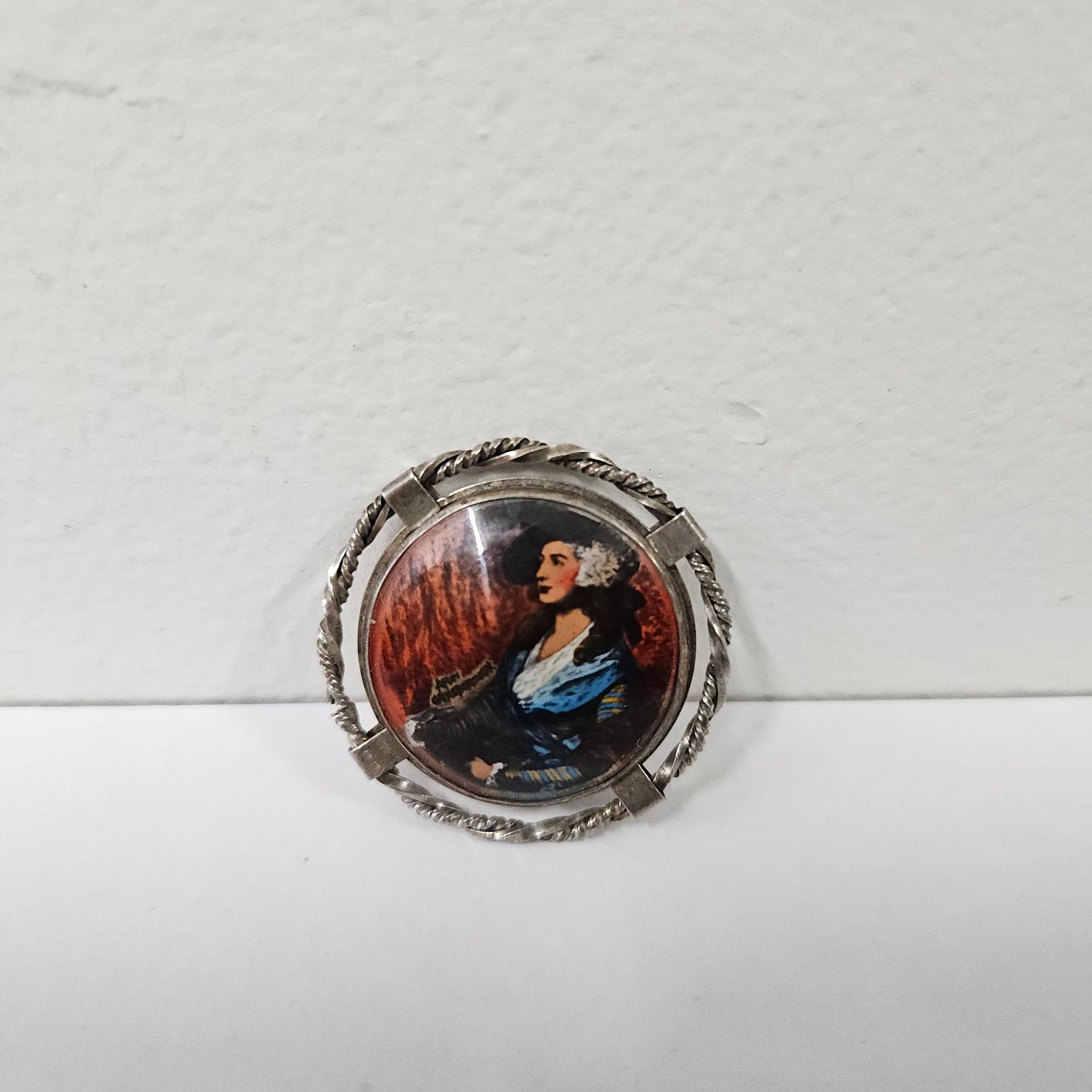 Hand Painted Sterling Silver Vintage Brooch