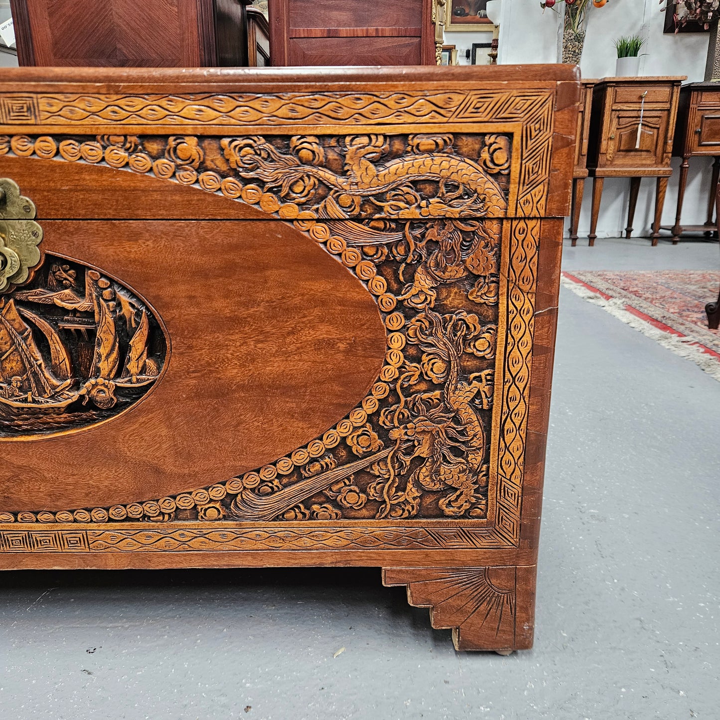 Oriental Carved Camphor Wood Chest