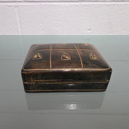 Superb Vintage Gold Embossed Leather Trinket Box