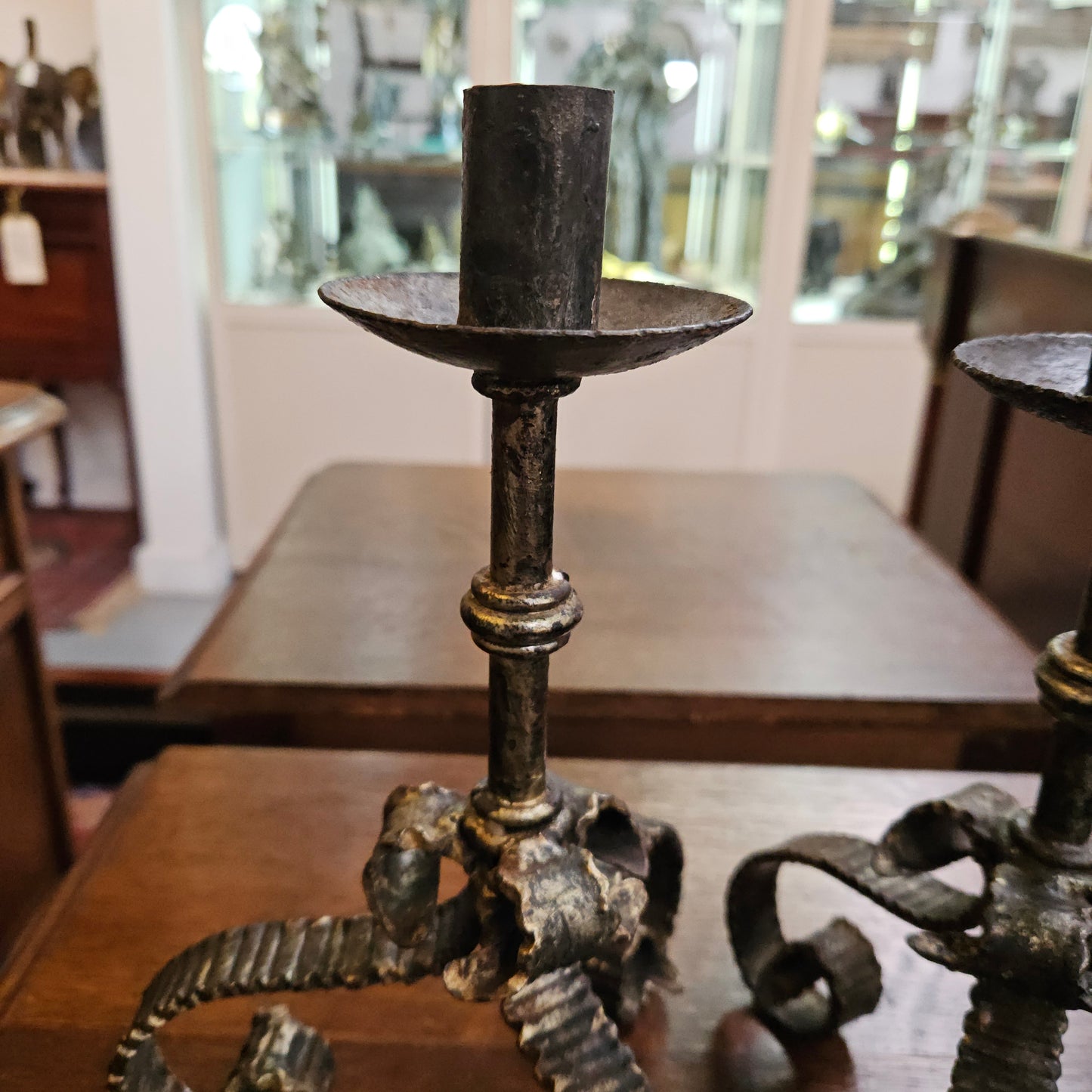 Rustic Pair of Wrought Iron Candlesticks