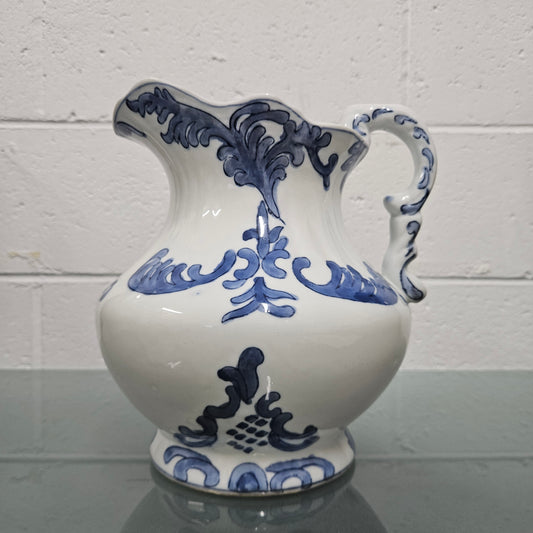 Vintage Staffordshire English Ironstone Jug  Hand Painted Blue & White