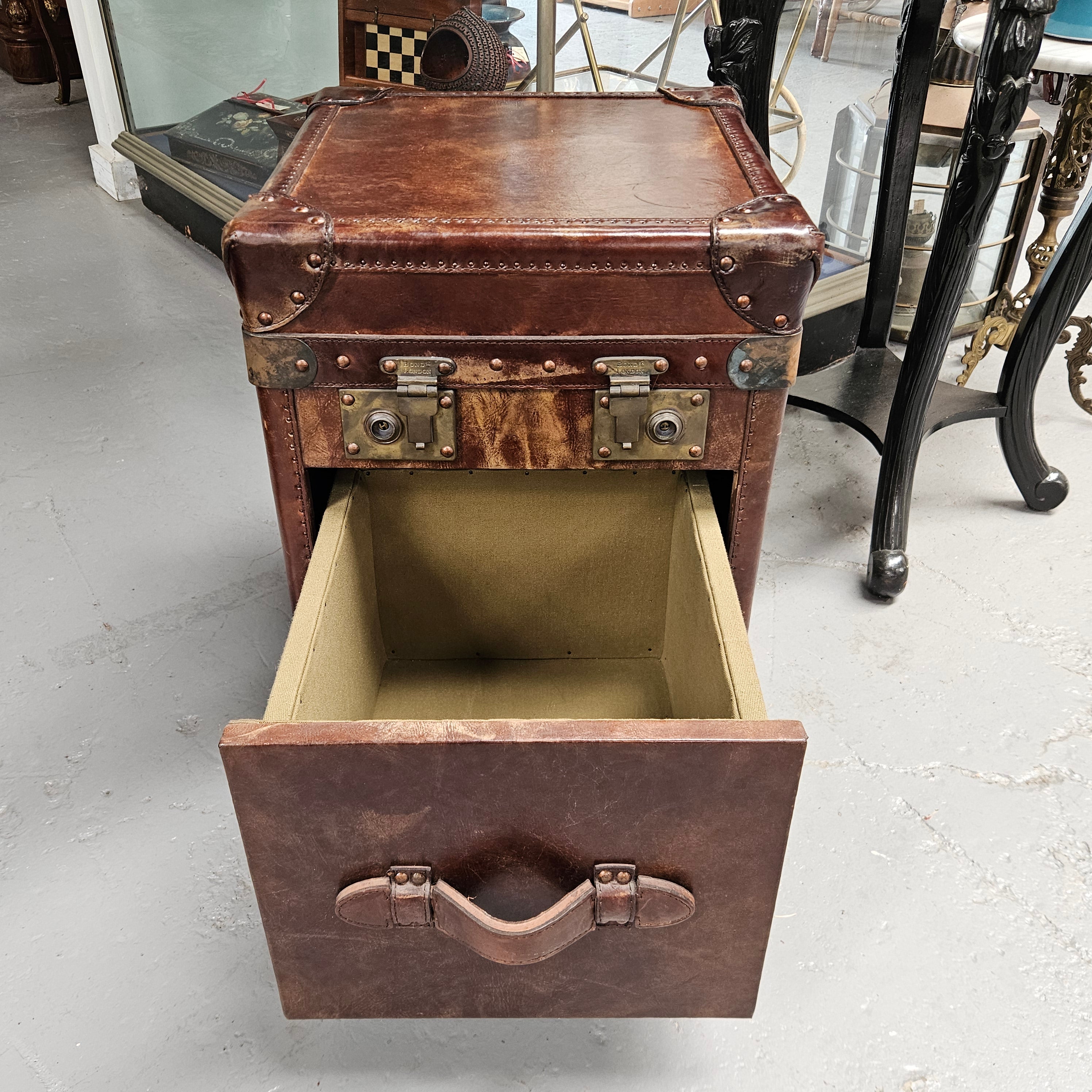 Portable Leather Filing Cabinet / Side Table | Antique & Vintage | Moonee Ponds Antiques | Australia Wide Delivery