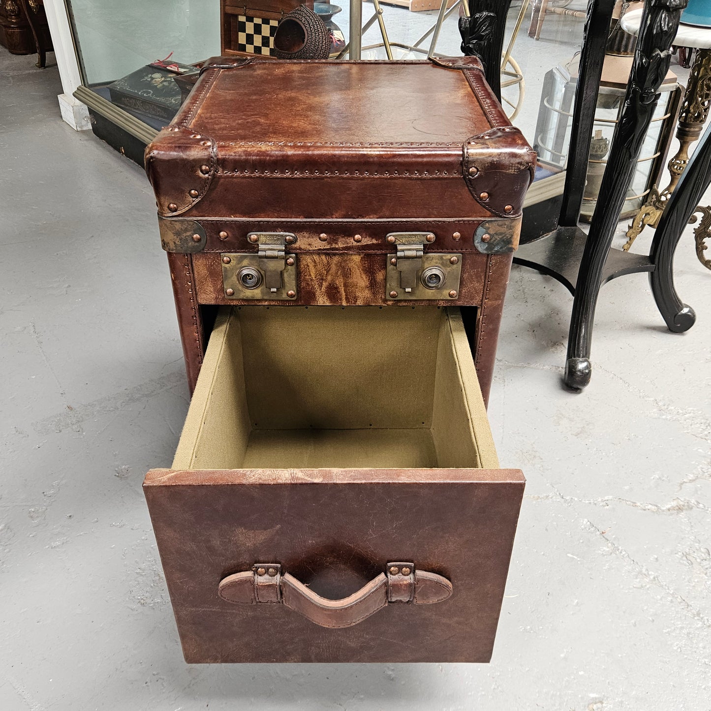 Portable Leather Filing Cabinet / Side Table