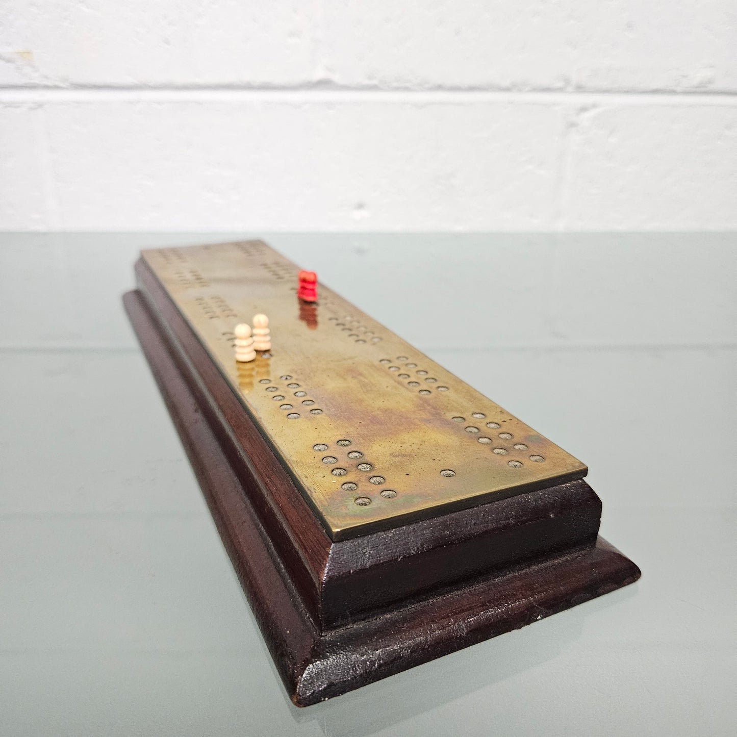 Vintage Brass & Timber Cribbage Board