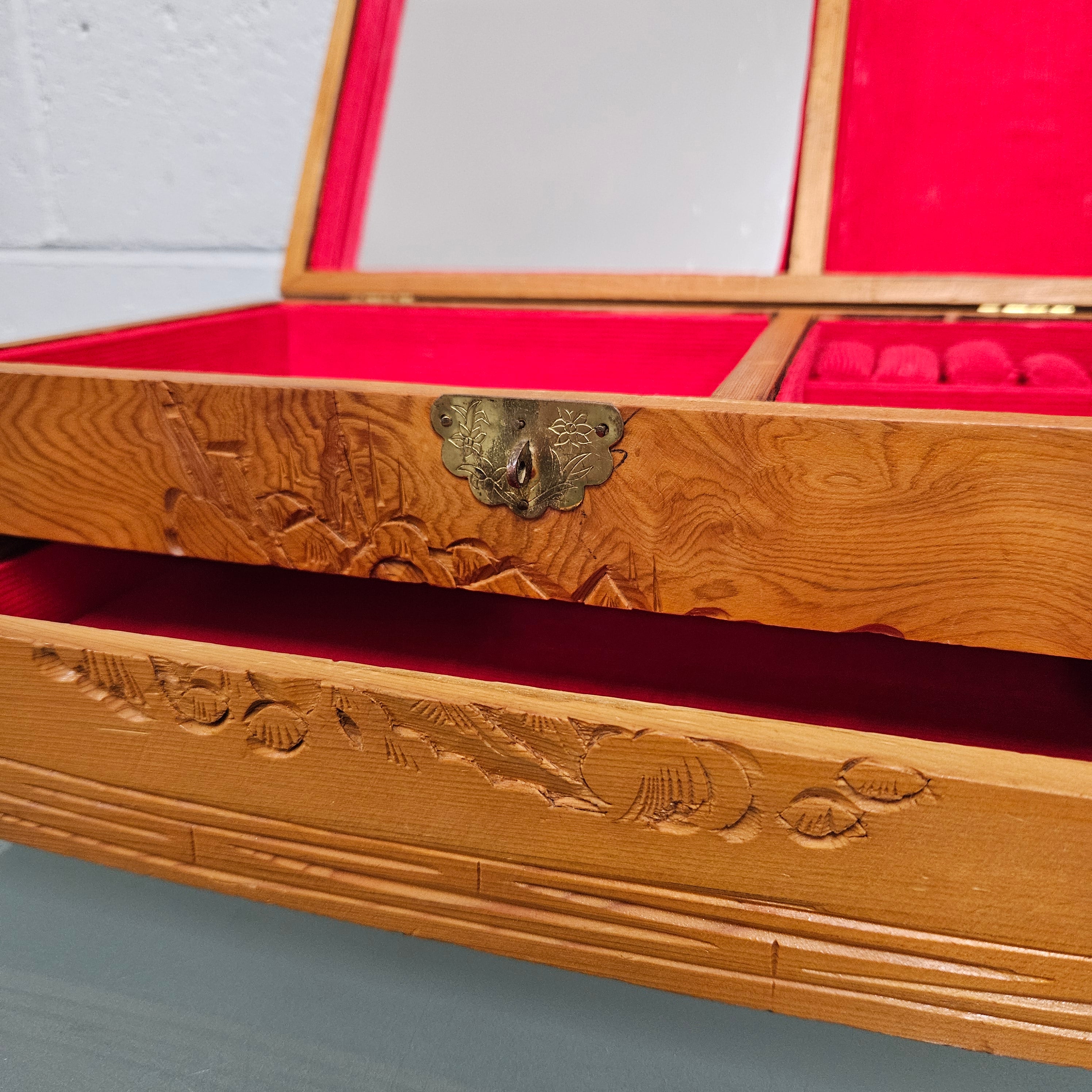 Vintage Chinese Maple Jewellery Box With Hand Carvings | Antique & Vintage | Moonee Ponds Antiques | Australia Wide Delivery