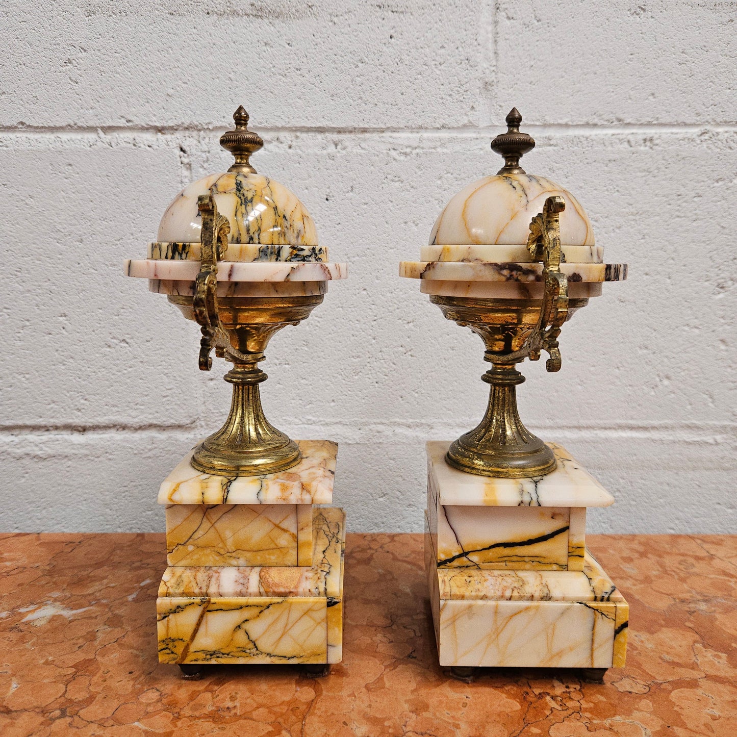 Elegant French Marble & Gilt Brass Cassolettes
