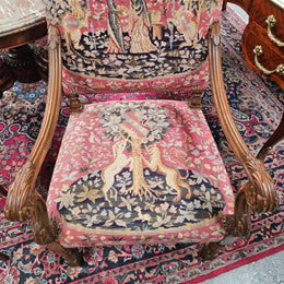French 19th Century Walnut & Tapestry Fireside / Throne Chair