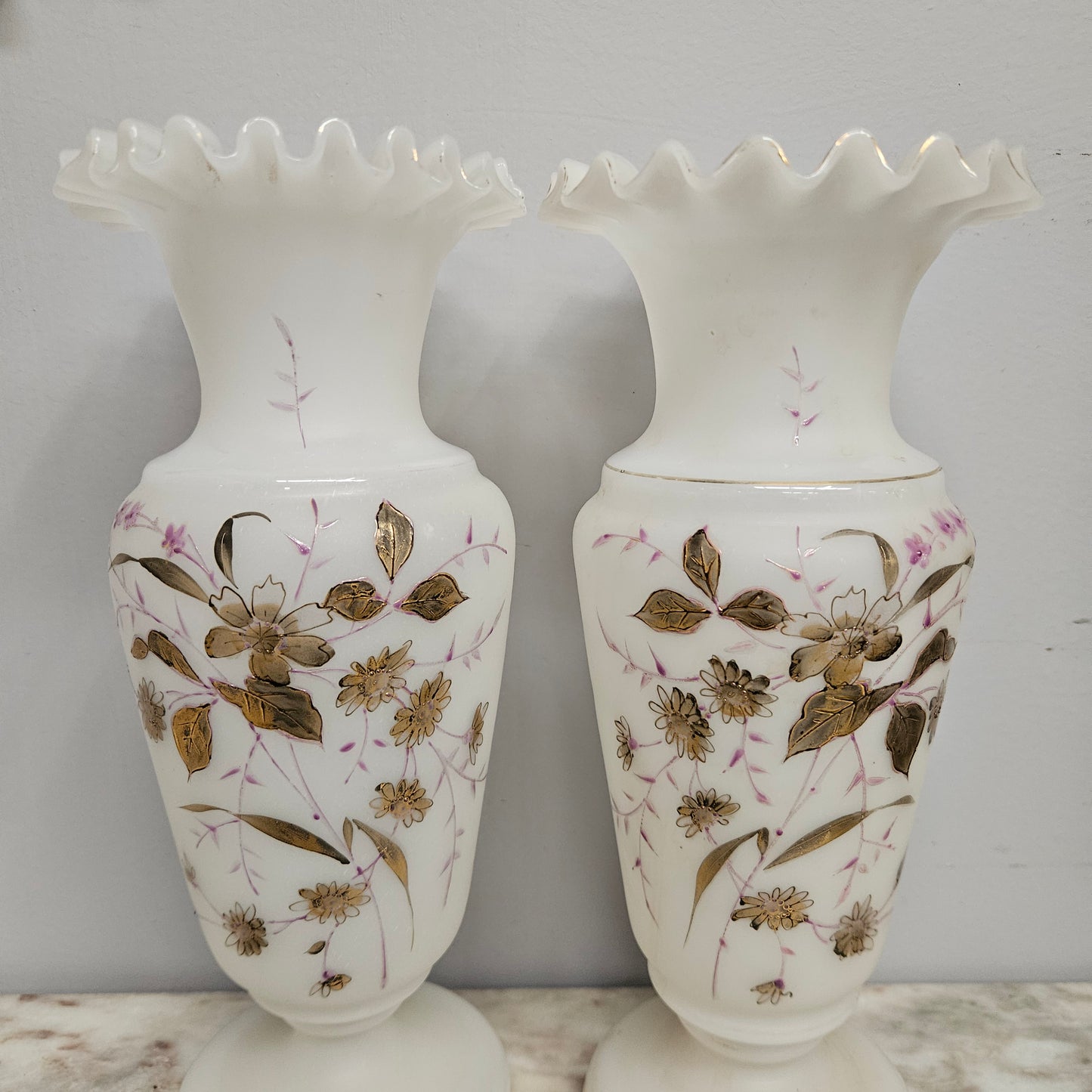 Pair of Victorian Opaline Glass Vases