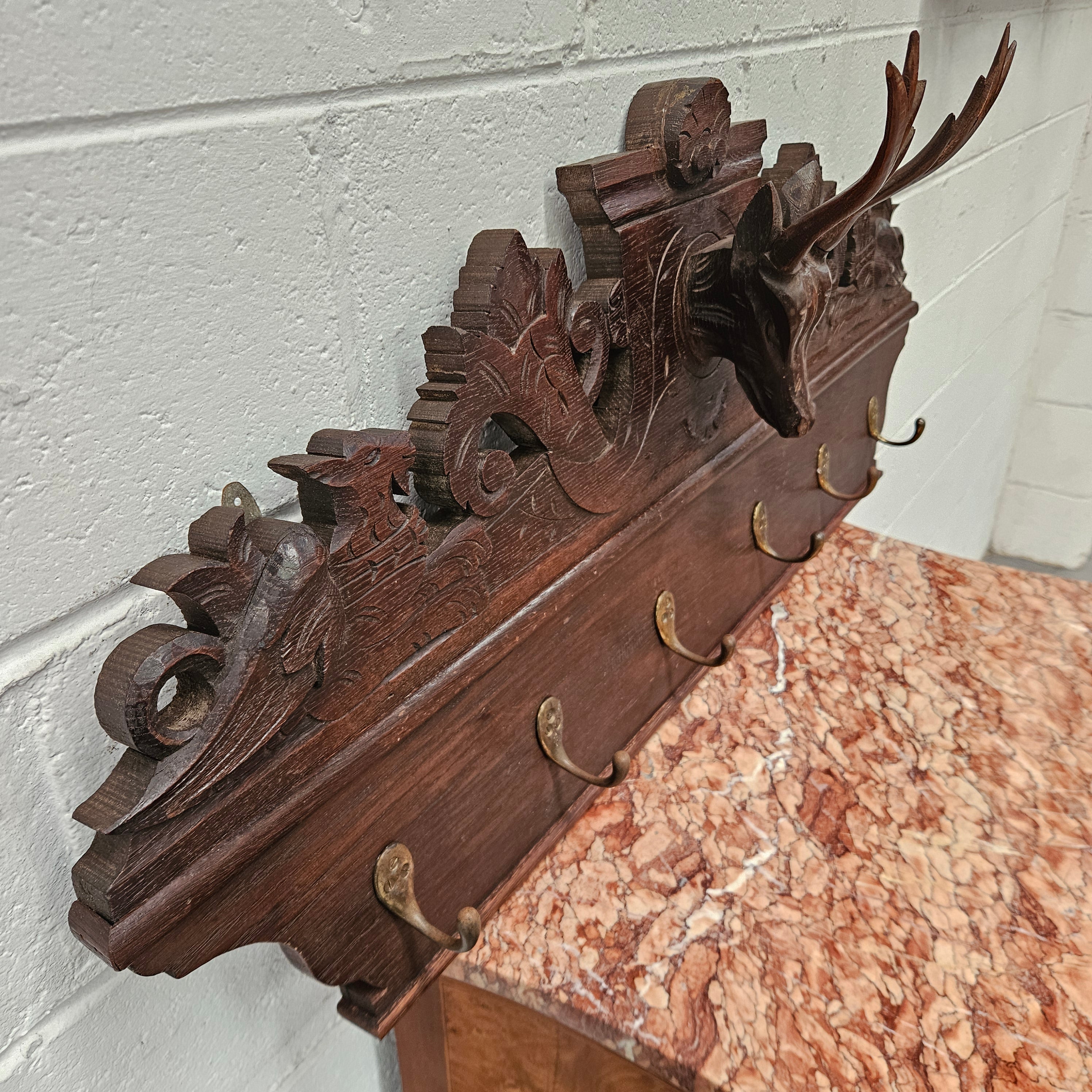 Antique Dark Oak Hand Carved Wall Rack | Antique & Vintage | Moonee Ponds Antiques | Australia Wide