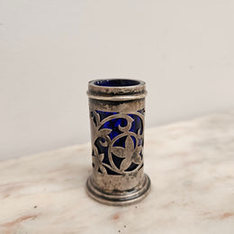 Edwardian Birmingham Silver & Bristol Blue Toothpick Holder