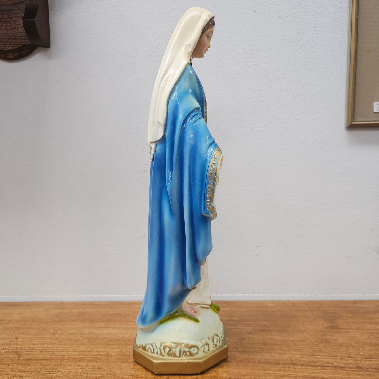 Vintage Hand-Painted Plaster Statue of Our Lady Mary