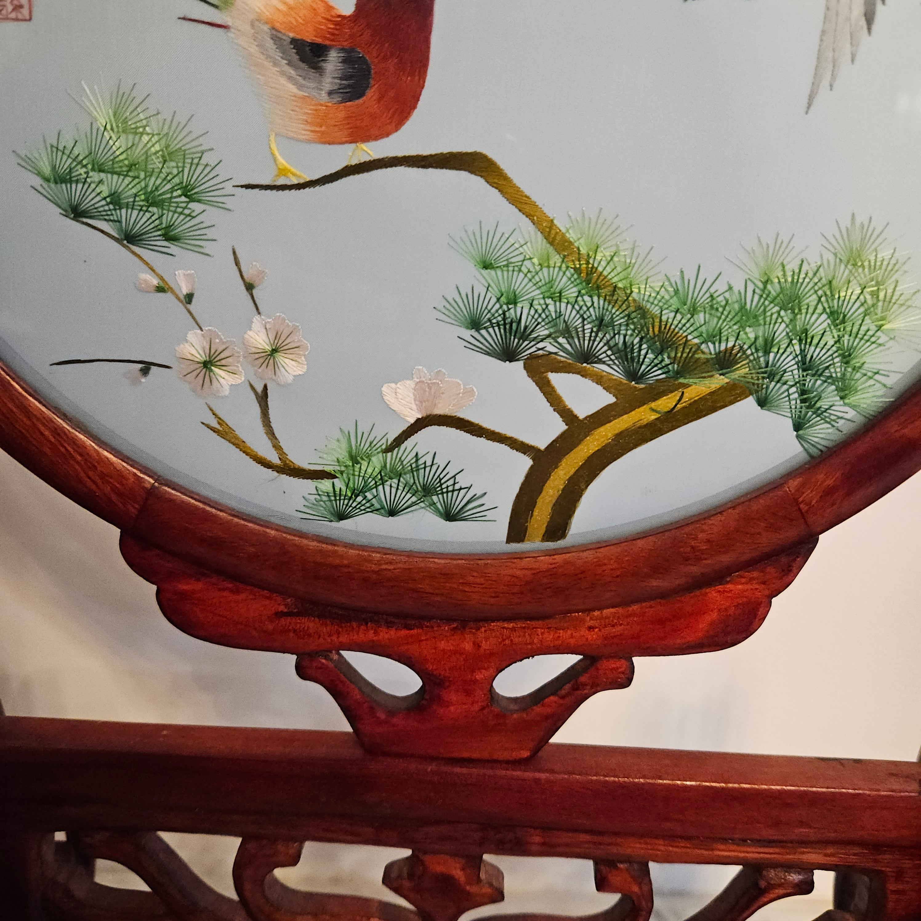 Vintage Chinese Screen on Rosewood Stand | Antique & Vintage | Moonee Ponds Antiques | Australia Wide Delivery