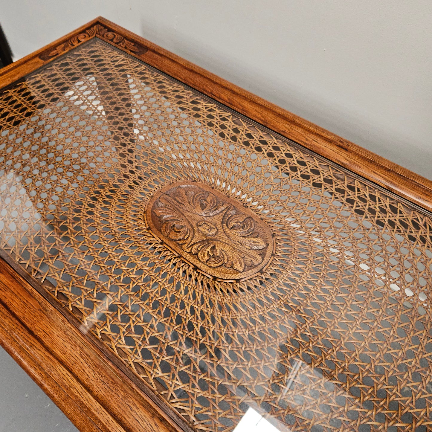 French Oak Cane Insert Coffee Table