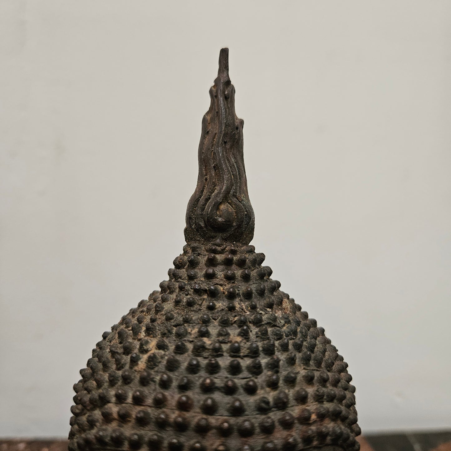 Antique Bronze Buddha Head On Plinth