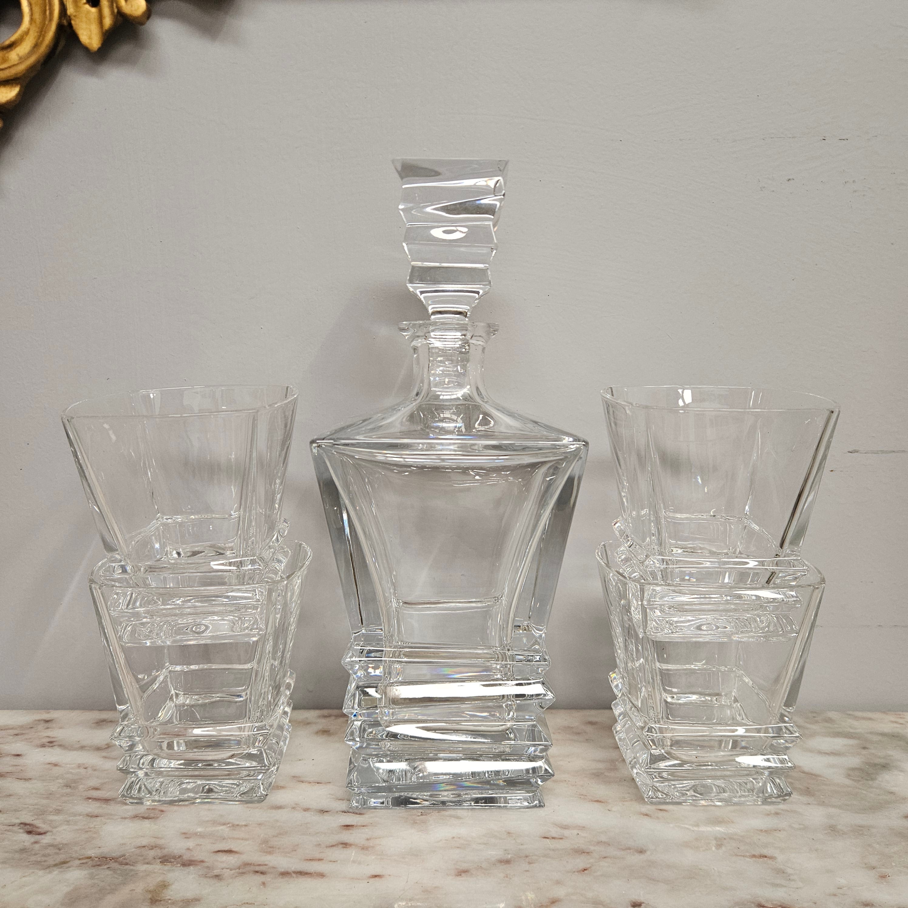 Vintage Royal Doulton Crystal Prism Decanter & Glasses