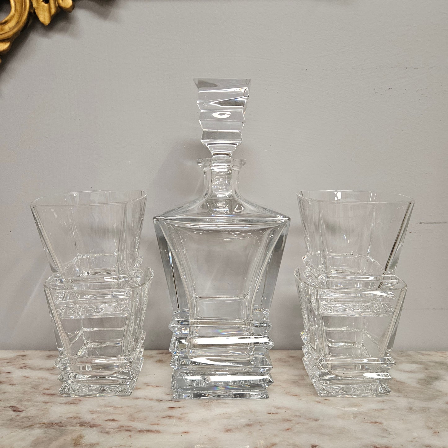 Vintage Royal Doulton Crystal Prism Decanter & Glasses