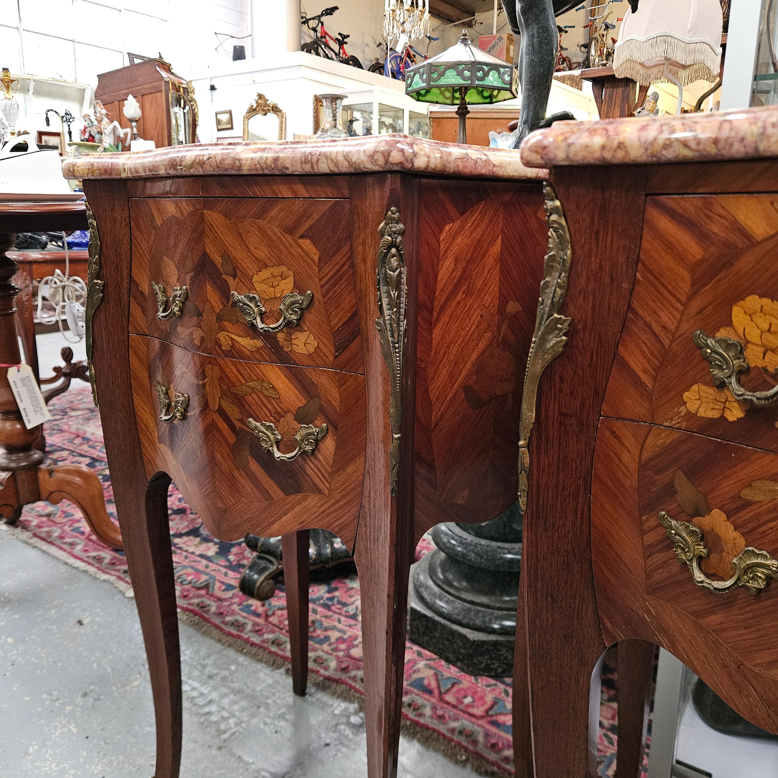 Louis XVth Style Marble Top Pair Bedsides | Antique & Vintage | Moonee Ponds Antiques | Australia Wide Delivery