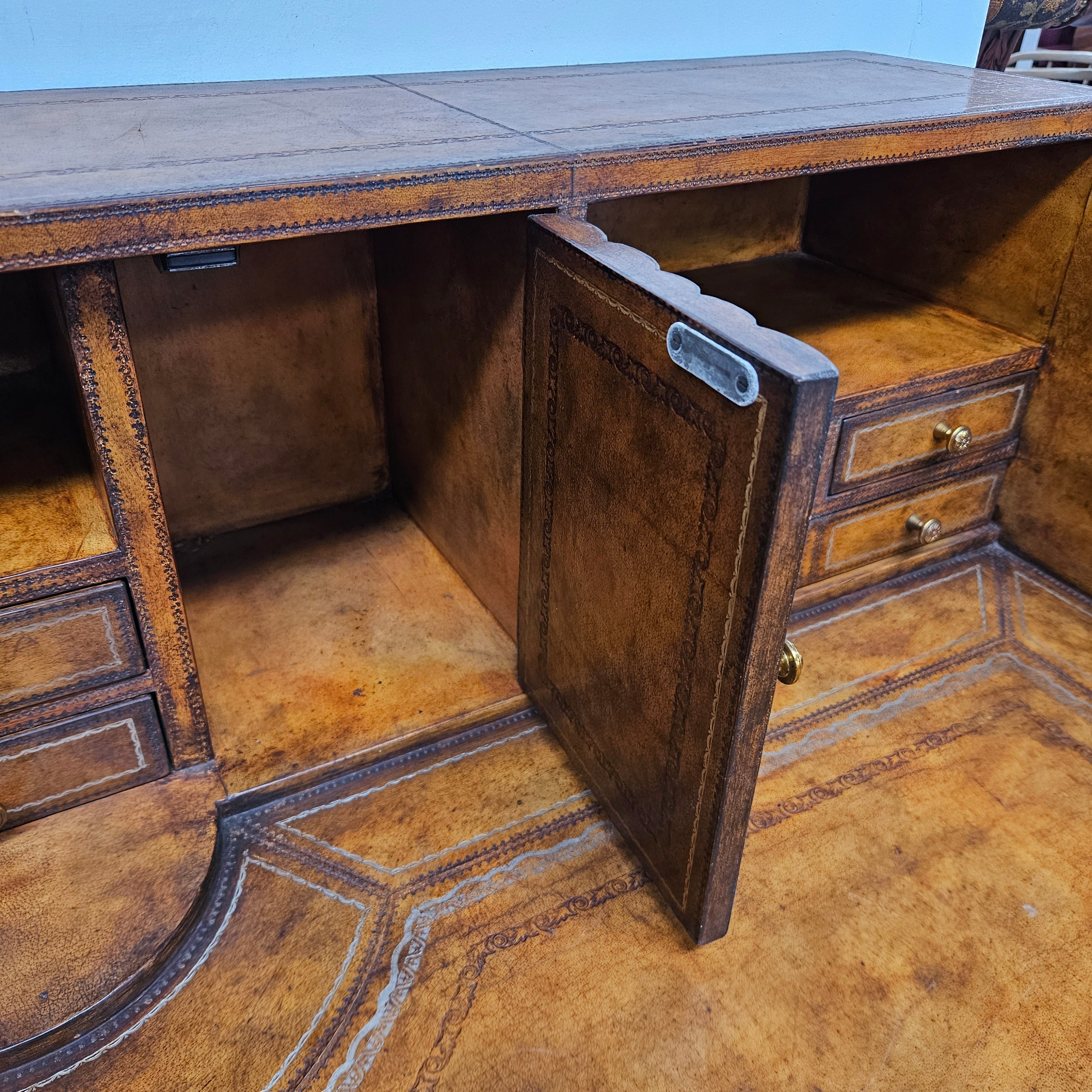 Spanish Empire Style Leather, Iron & Brass Desk | Antique & Vintage | Moonee Ponds Antiques | Australia Wide Delivery
