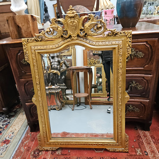 Napoleon III Style French Gilt & Floral Decorated Bevelled Mirror