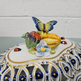 Vintage Servre Style Potpourri Holder With Fruit & Insects