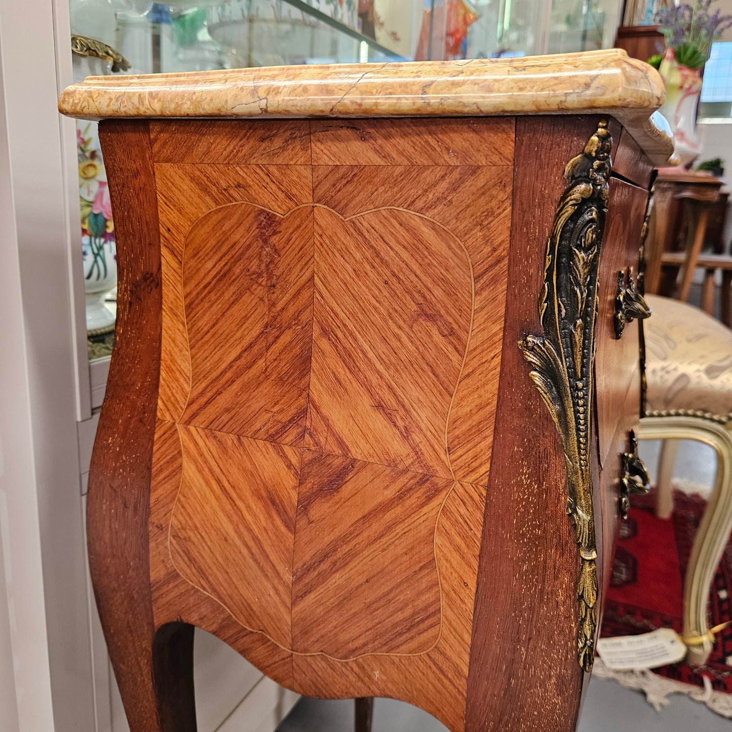 Louis XV Style Marble Top Bedside Table