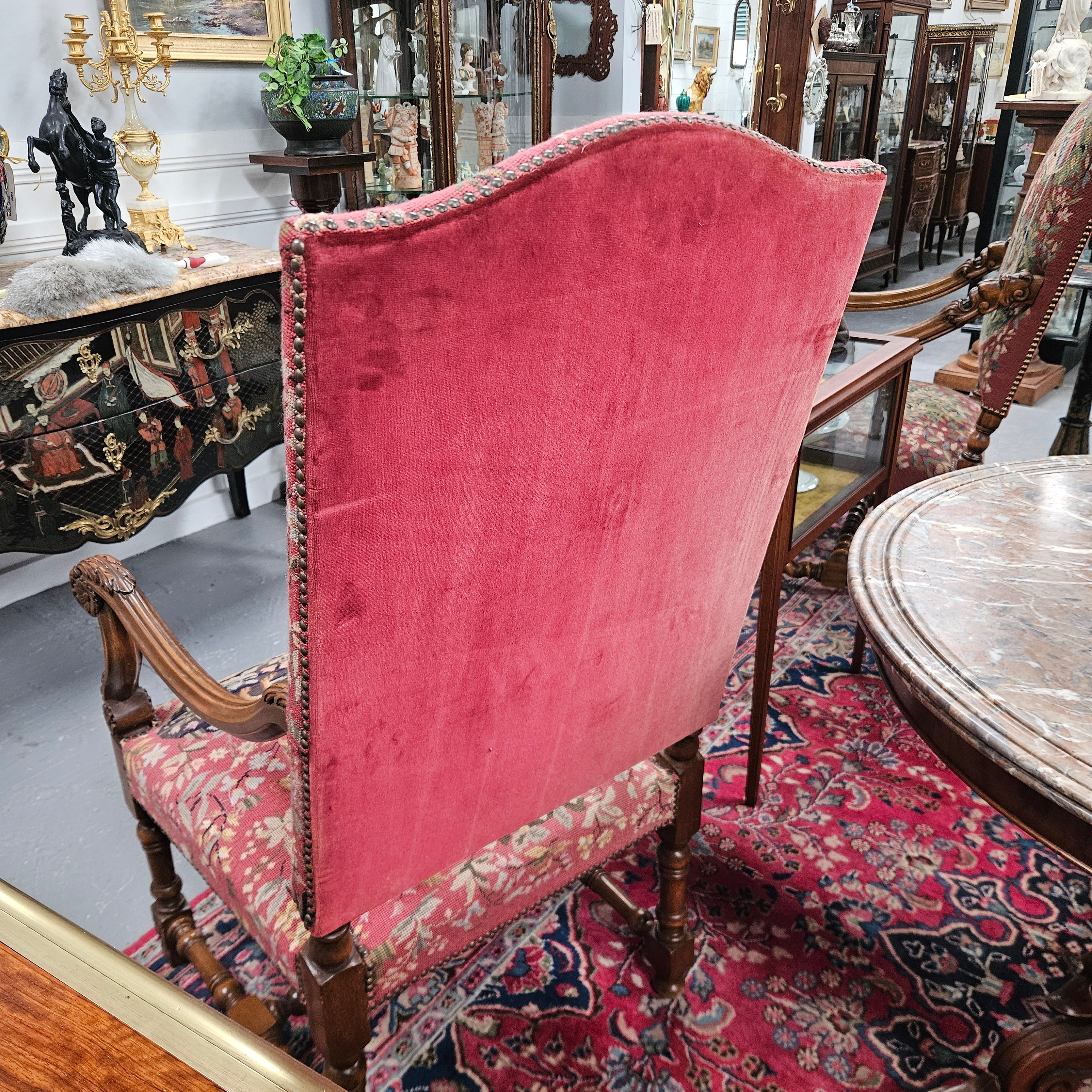 French 19th Century Walnut & Tapestry Fireside / Throne Chair | Antique & Vintage | Moonee Ponds Antiques | Australia Wide Delivery
