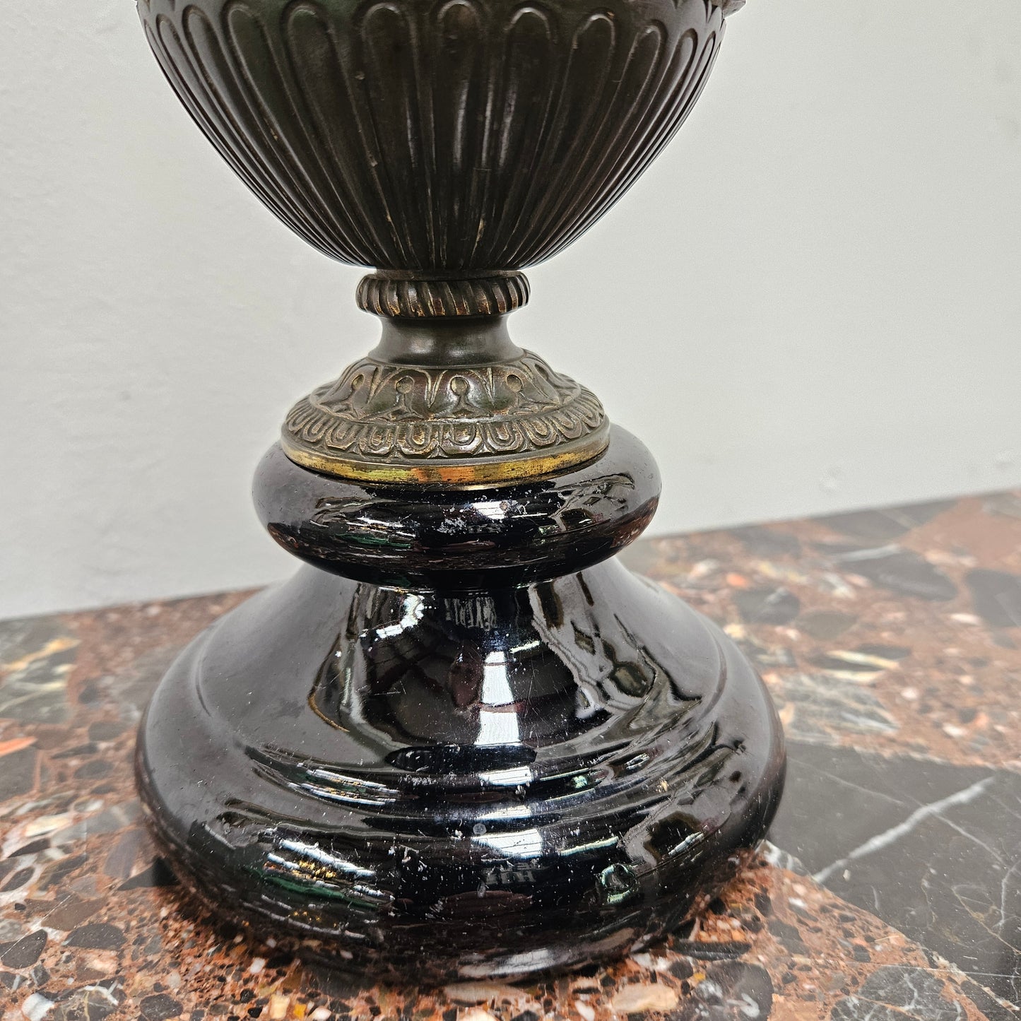 Victorian Bronze Urn On Ceramic Base