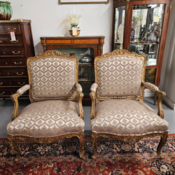 Antique Pair Reupholstered Louis XVth Style Giltwood Armchairs | Antique & Vintage | Moonee Ponds Antiques | Australia Wide Delivery