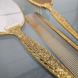 Gilt Brass Brush Mirror & Comb Set | Antique & Vintage | Moonee Ponds Antiques | Australia Wide Delivery