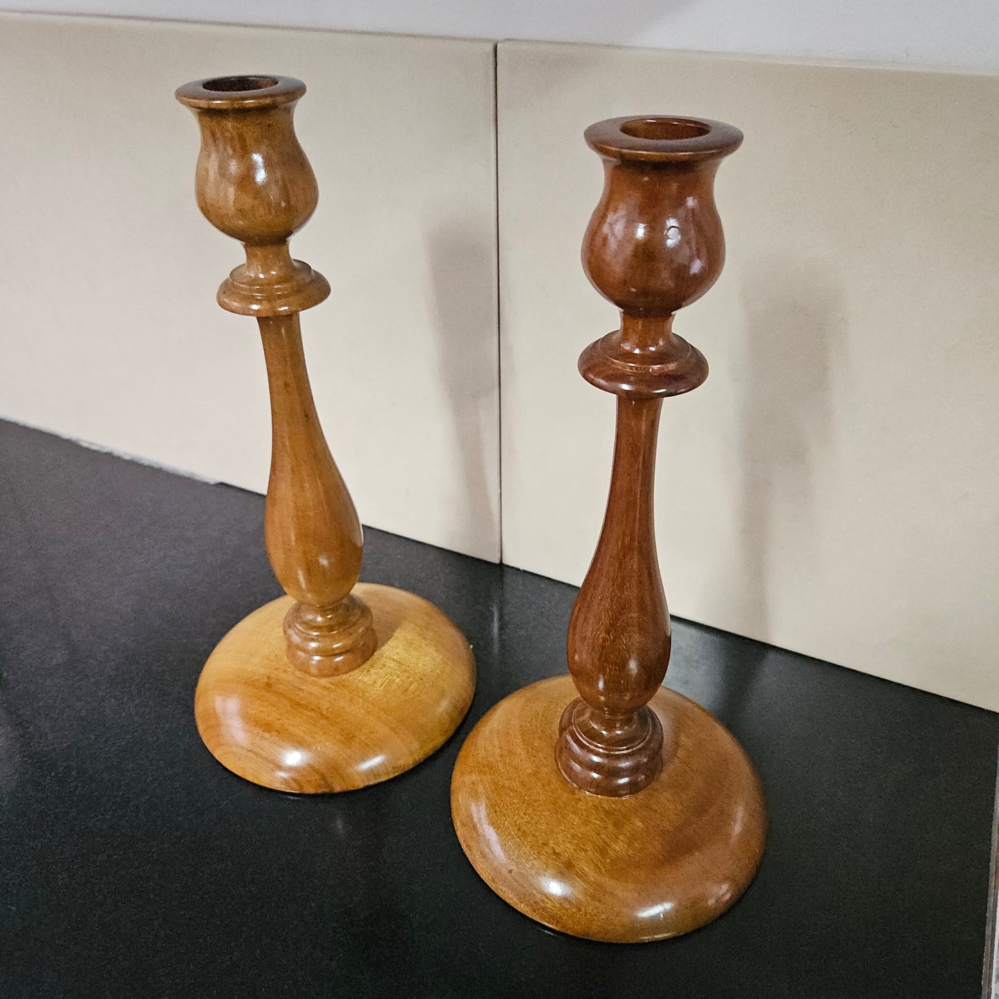 Pair Vintage Walnut Candlesticks