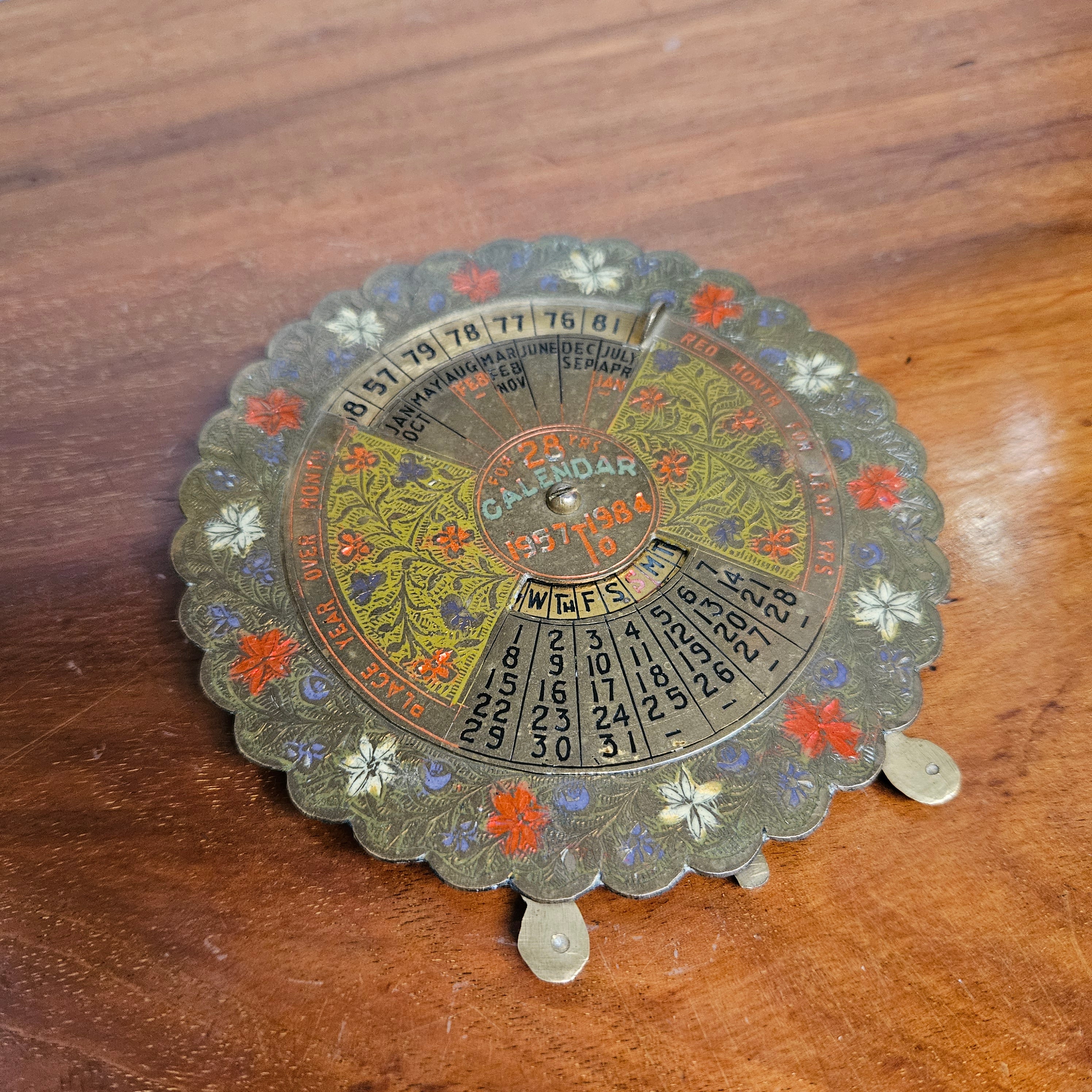 Vintage Embossed Brass Perpetual Calendar on Stand | Antique & Vintage | Moonee Ponds Antiques | Australia Wide Delivery