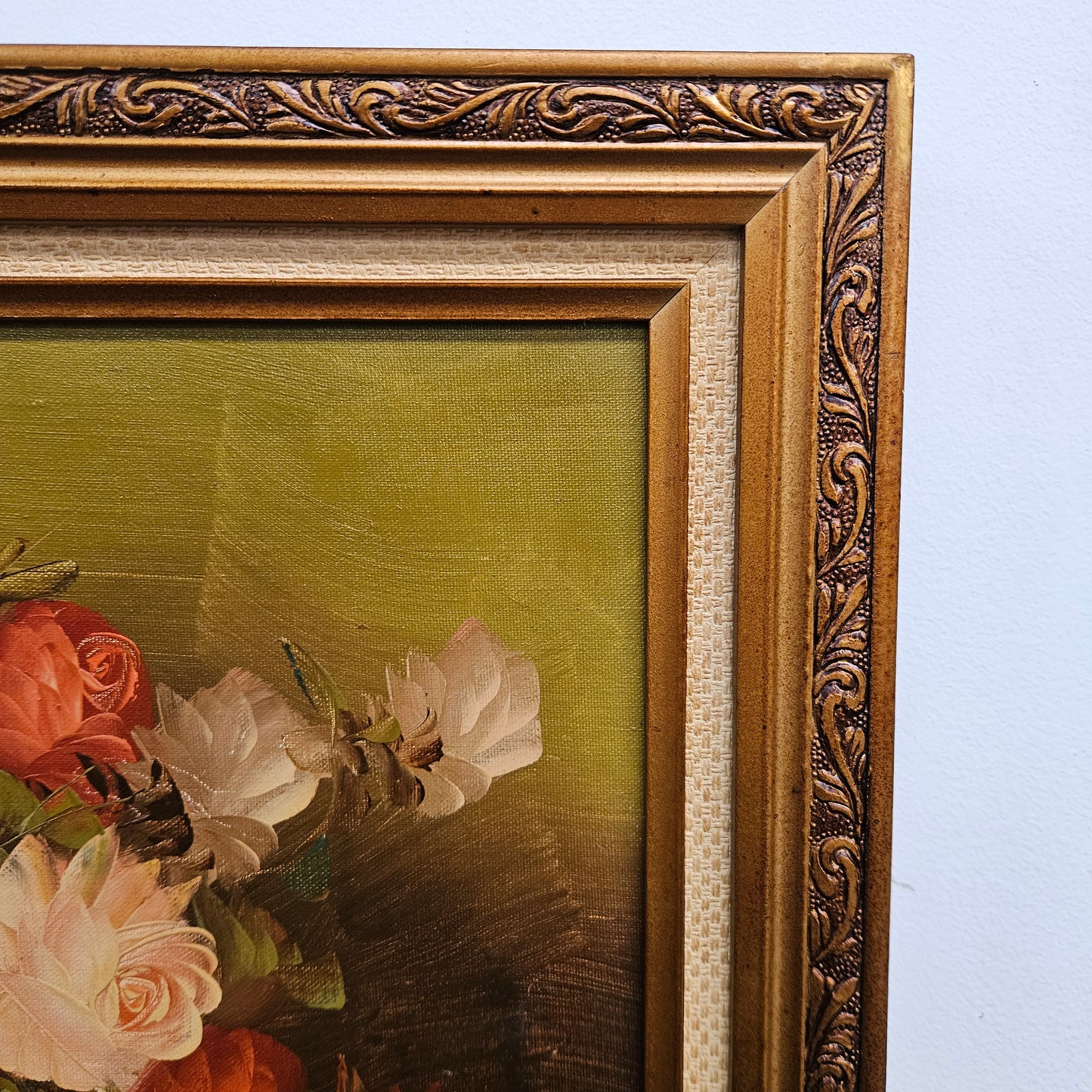 Vintage Signed Floral Oil on Board