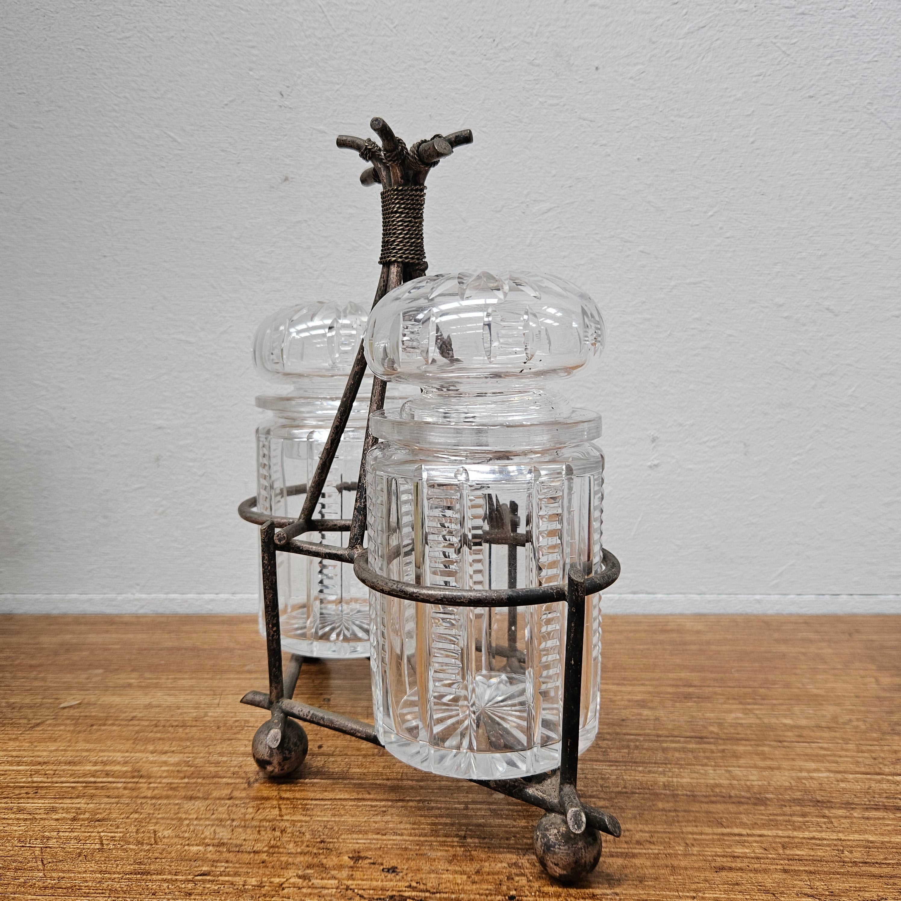 Antique Pick/Olive Glass Set In Stand | Antique & Vintage | Moonee Ponds Antiques | Australia Wide Delivery